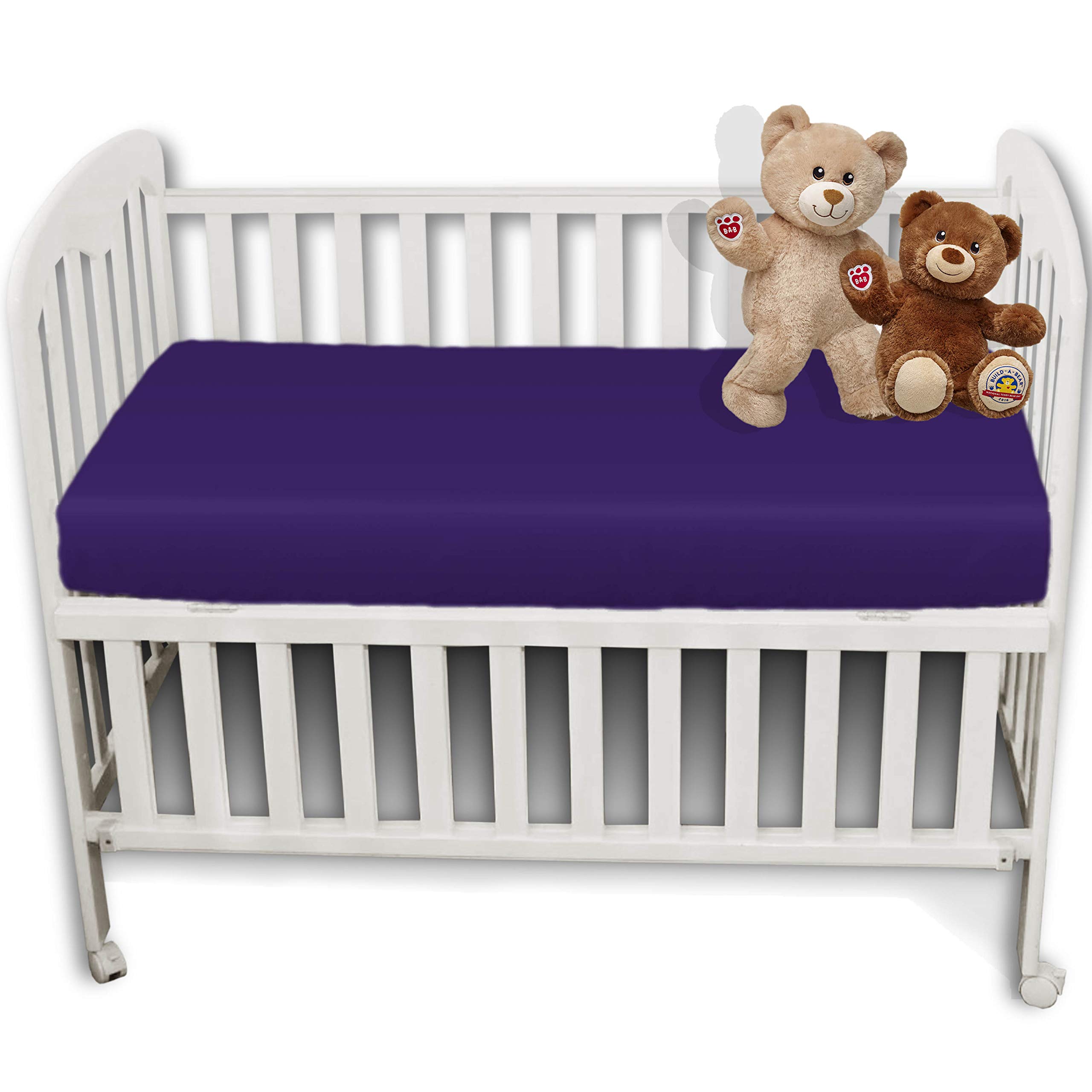 Nursery Baby Cot Fitted Sheet 60 x 120 cm – Ultra Soft & Breathable Crib Mattress Cover – Elasticated Snug Fit for Toddler & Junior Beds – Durable, Machine Washable (Purple)
