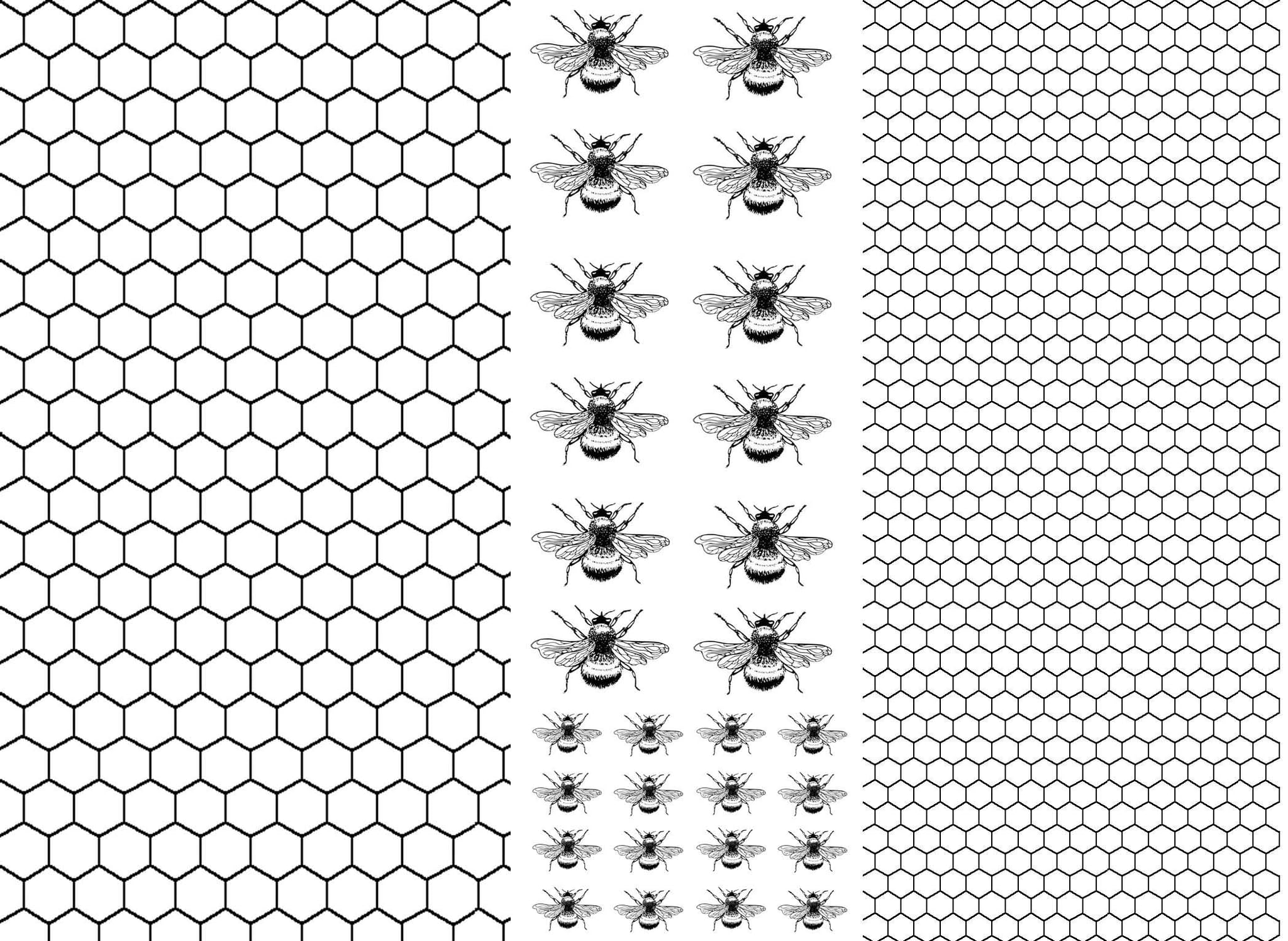 Honeycomb 28 pcs 0.25 to 0.75 Inch Bees Black Fused Glass Decals