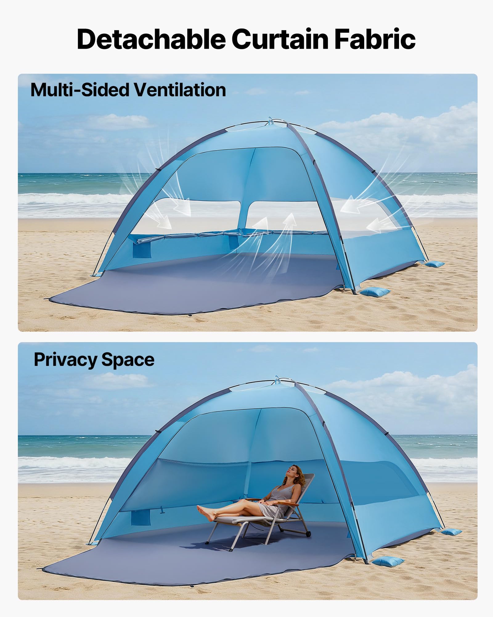 VEVOR Tenda da Spiaggia Pop Up per Mare per 6 Persone, Tenda da Sole Portatile con Borsa per il Trasporto e Ancoraggi a Terra, Ombrellone da Spiaggia Leggero per Campeggio, Pesca, Picnic