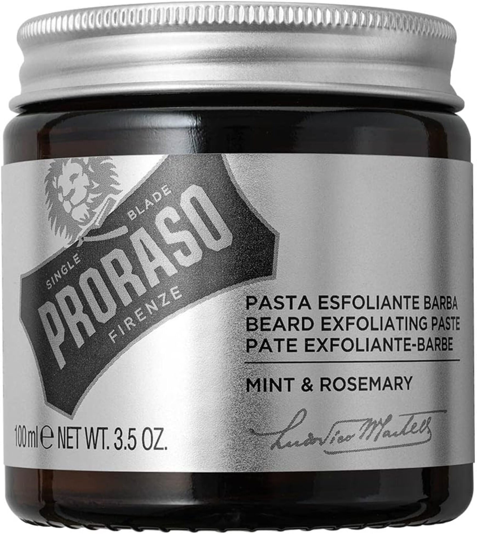 Proraso Pasta Esfoliante Barba Menta & Rosmarino, 100ml, Scrub per la cura della barba per barbe medie e lunghe dalla fragranza rinfrescante, Made in Italy