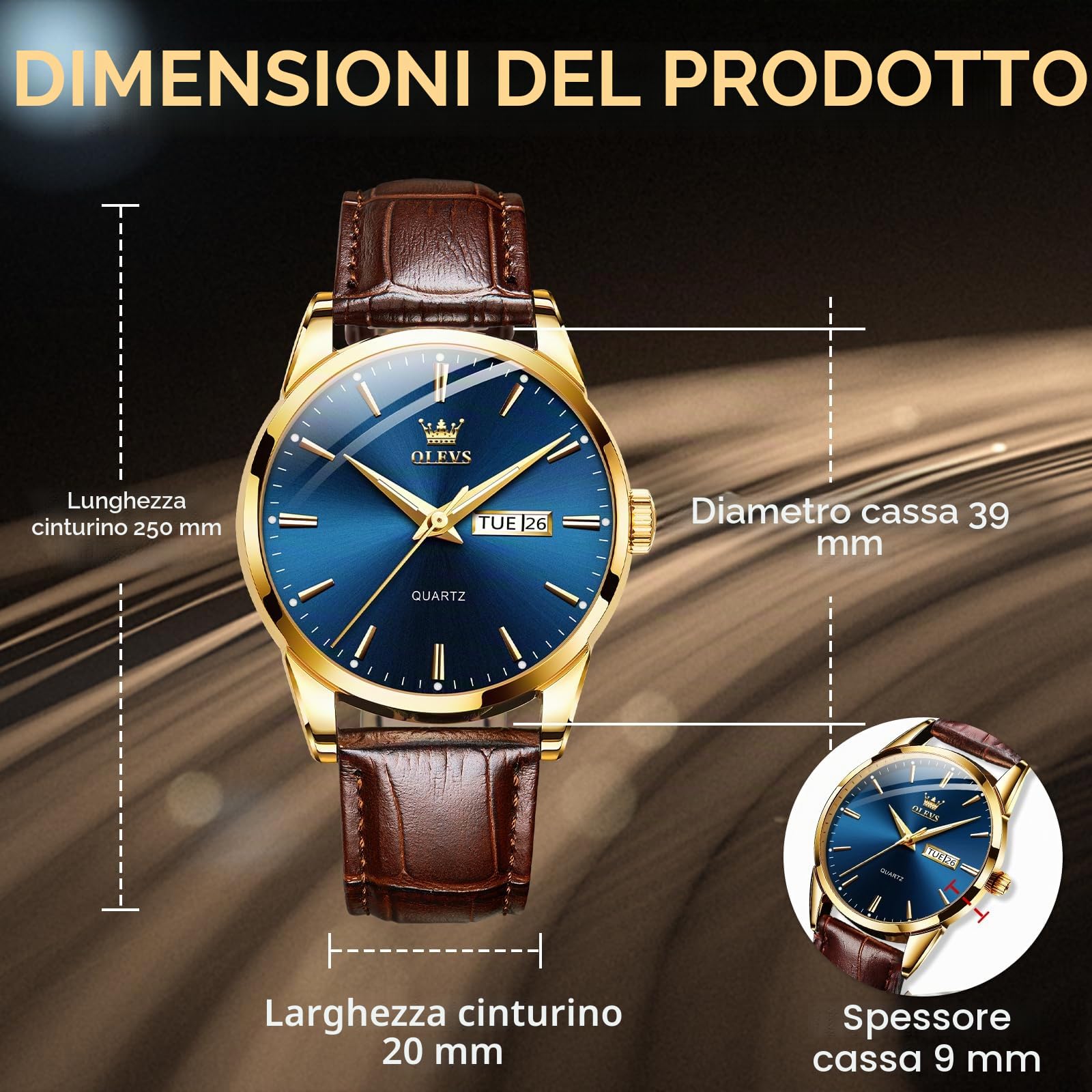 OLEVS Orologi in pelle da uomo, Orologi al quarzo analogico in acciaio inossidabile Uomini, Orologio classico da uomo negozio, Orologio da polso impermeabile Luminous Day Date Uomini