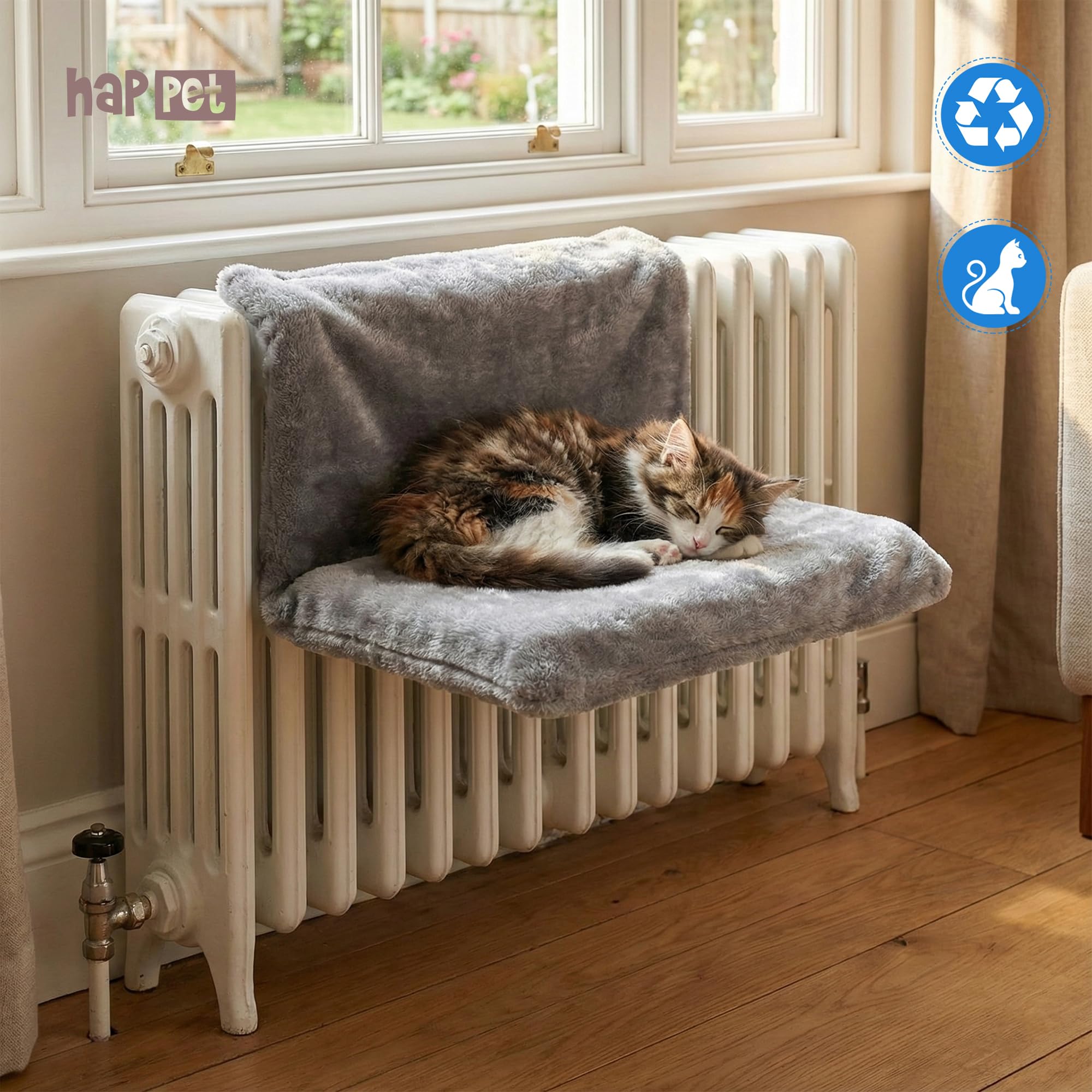 HAPPET CT25 Półka Grzejnikowa dla Kota 45 × 30 × 24,5 cm – Stabilne Legowisko na Kaloryfer, Ciemnoszare