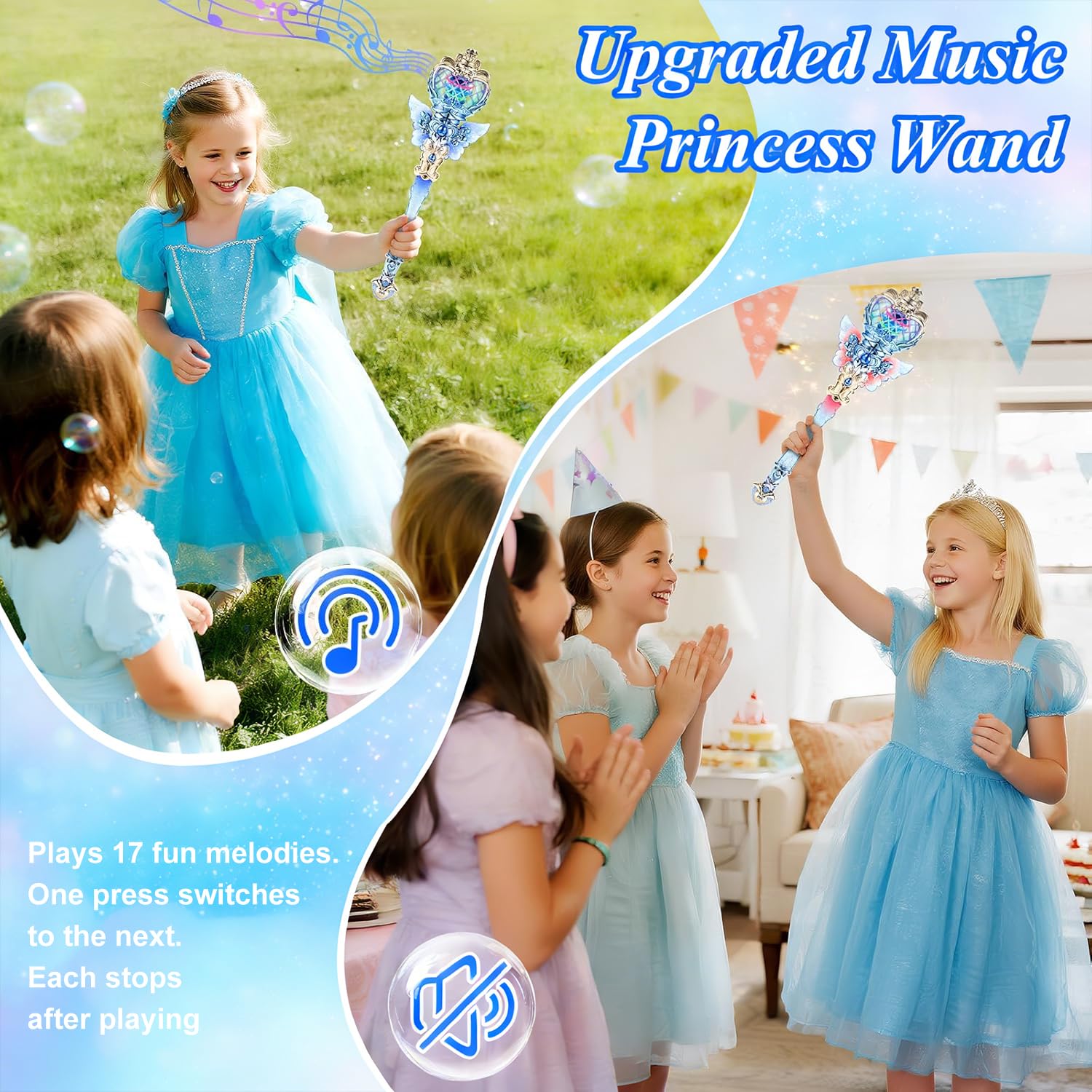 PATPAT® Light-Up Princess Magic Wand with Music, USB Rechargeable LED Fairy Magic Stick with Heart Crown & Angel Wings, Fantasy Role-Play Magical Stick Costume Party, Cosplay, Pretend Play & Gifting 3