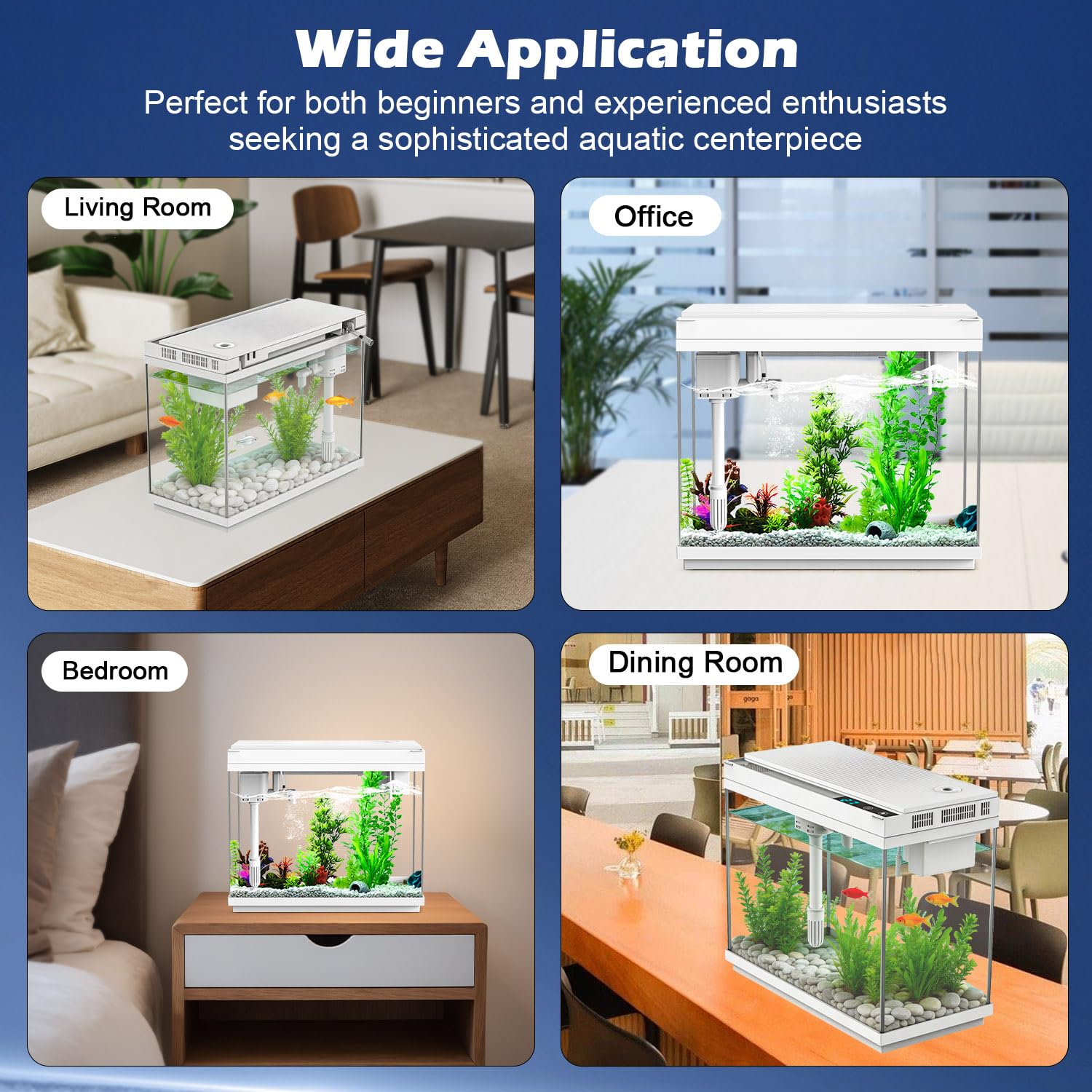 Aquarium intelligent avec pompe à eau silencieuse, petit aquarium de 8 litres avec kit de démarrage rapide, affichage de la température, humidificateur et lumières RVB, parfait pour la maison, le