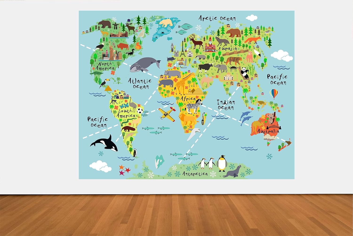 Mi Alma Kids Wall Decals Vinyl Wall Mural Stickers Vinyl Stickers Wall Art Wide Variety Playroom Decal Peel & Stick Boys Girls Wall Baby Decal Durable (Huge- 33.5x45, Kids Wall World map)