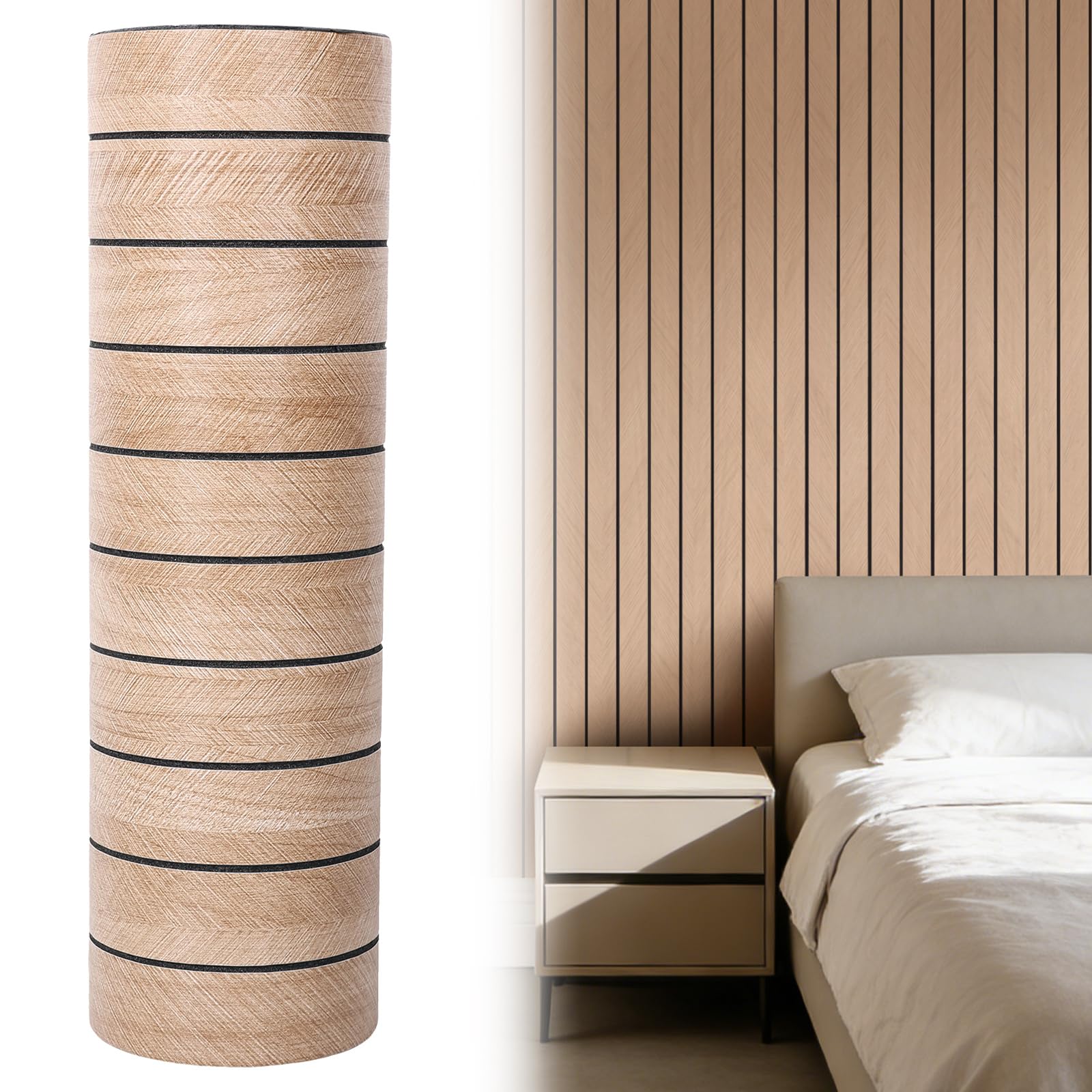 Ghshanog Wood Slats Wallpaper,40x300cm Natural Wood Effect Panel Wallpaper,PVC Vintage Wall Paper Roll 3D Feature Wallpapers for Bedroom Adults Hallway and Stairs Retro Feature Wall Panelling