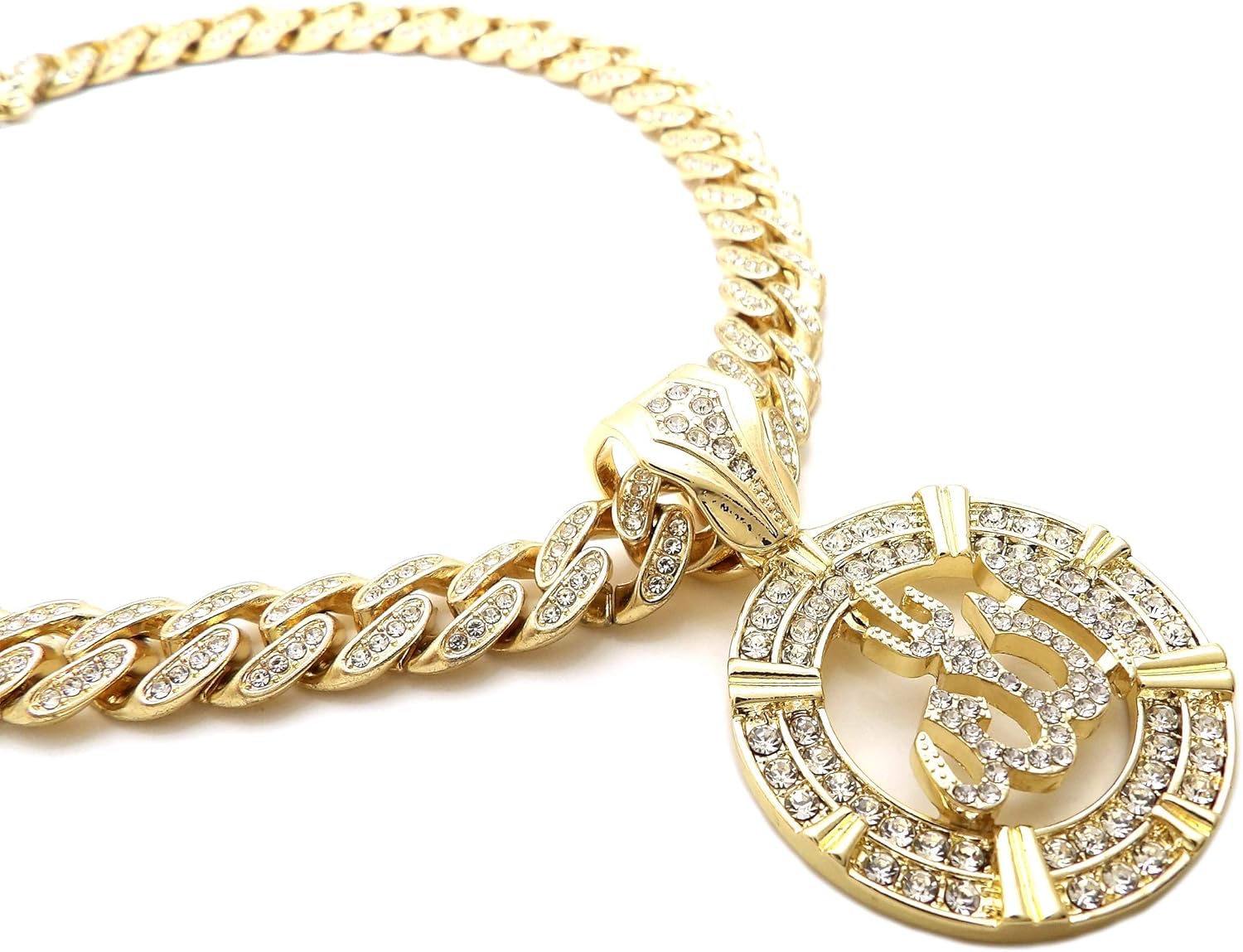 Hip Hop Allah Muslim Pendant & 12mm 18" Iced Box Lock Miami Cuban Chain Necklace - Image 3