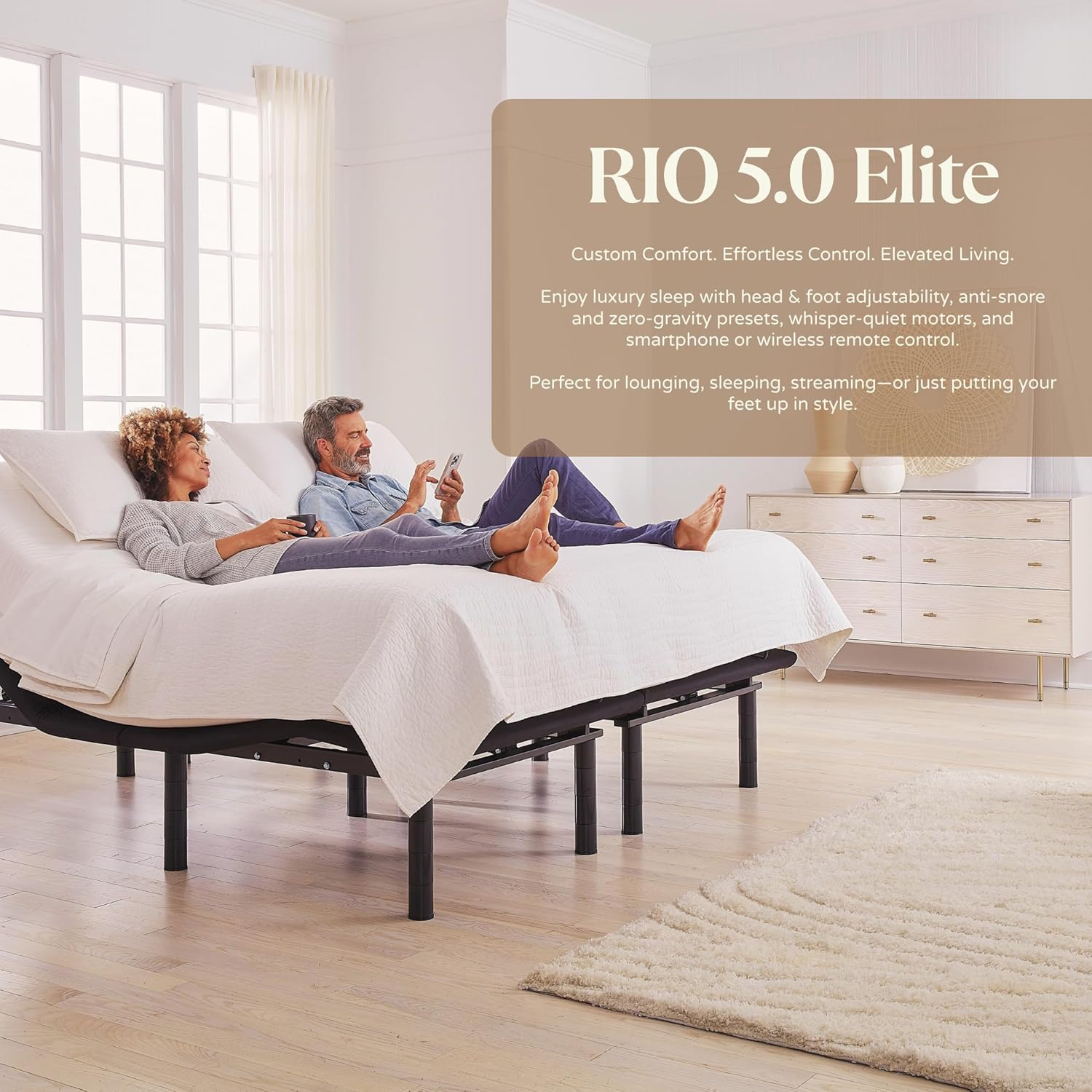 Owen Holmes Rio 5.0 Elite Adjustable Bed Base – Wireless Remote & App, USB-A & C Ports, Zero Gravity, Lumbar Support, Massage, King