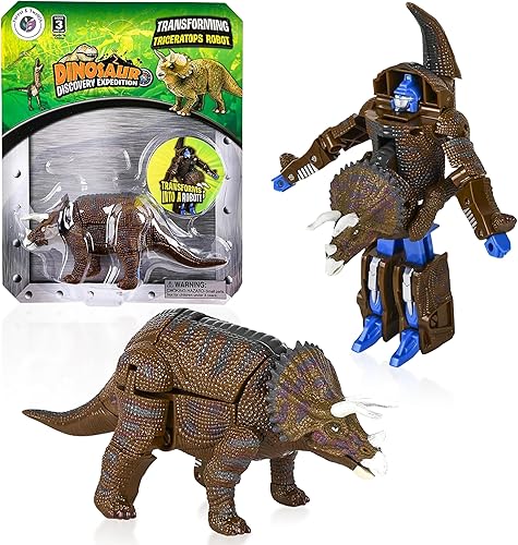 Forest & Twelfth Juguete de dinosaurio Triceratops  Figura de acción transformadora  Cambia de un juguete de animal detallado a un robot de juguete
