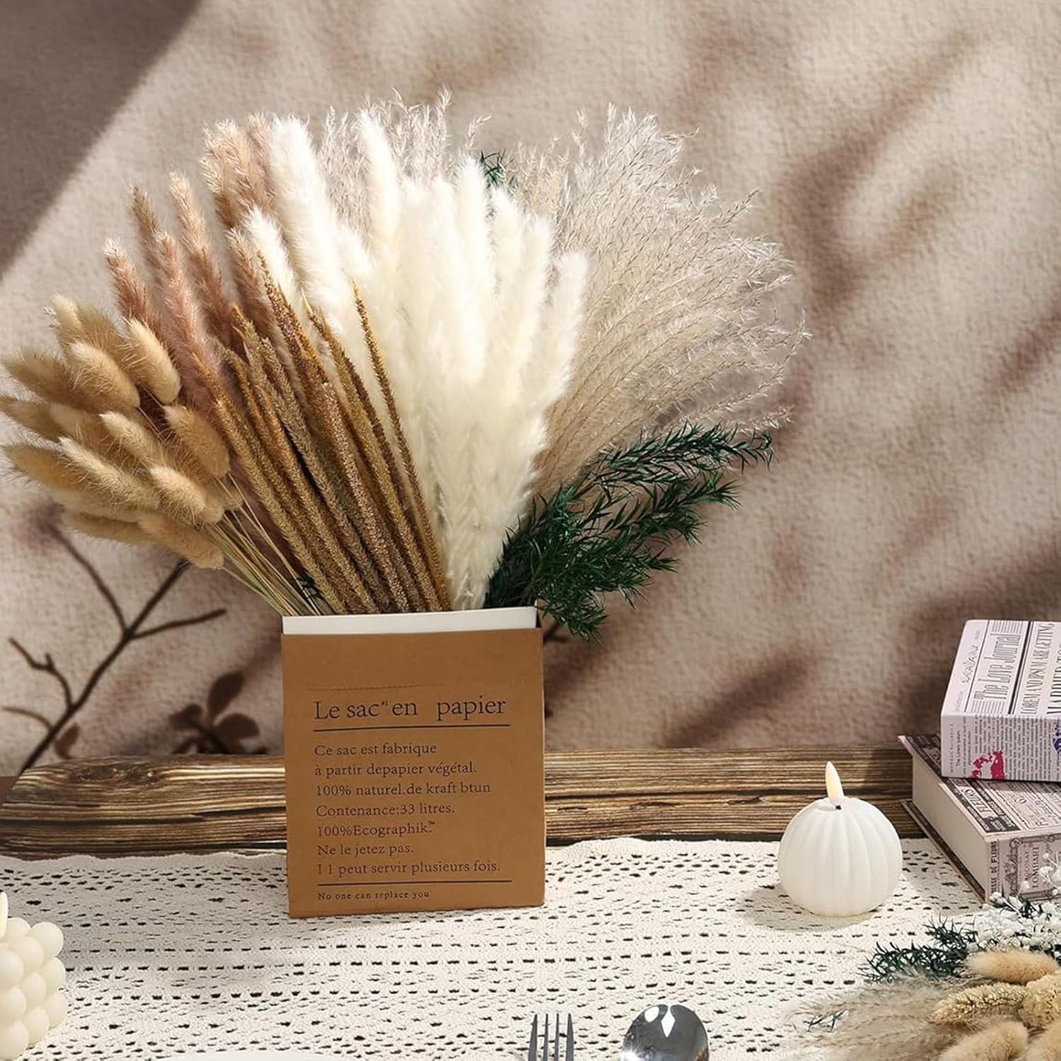 100PCS Dried Grass Bouquet Decorative Wall Display Dried Stalk Grass Arrangement Suitable for & Commercial Areas Home Decoration