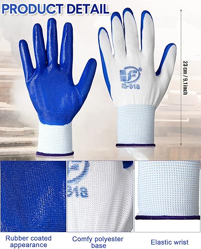 Vista 35 de Honeydak 36 pares de guantes de jardinería para hombres y mujeres, guantes de jardín con revestimiento de goma transpirable Rojo