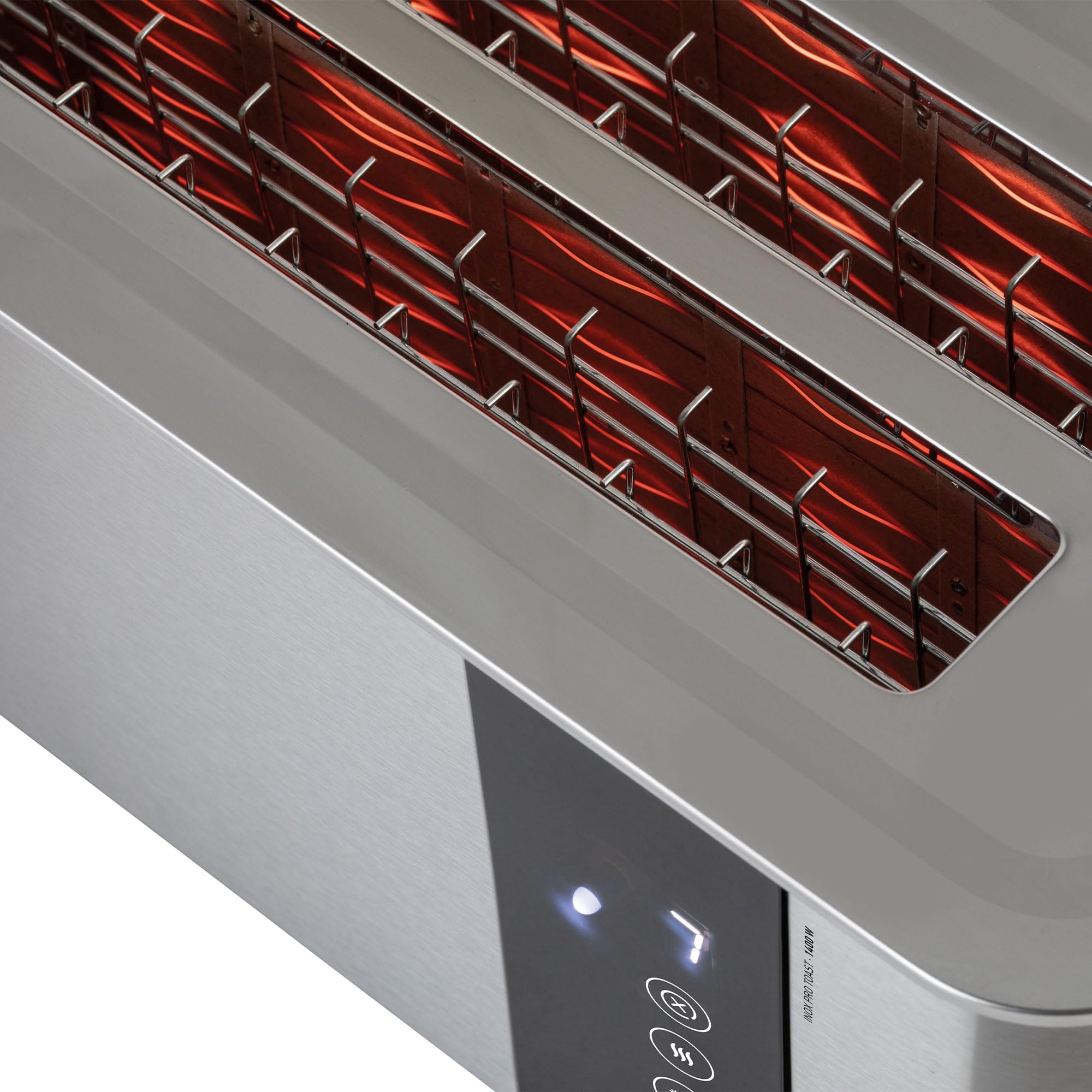 JATA JETT1146 - Tostadora Digital Inox de Ranura Larga Doble 1400W, 7 Niveles de Tostado, Pantalla Táctil, Descongelación, Recalentado y Cancelación, Acero Inoxidable