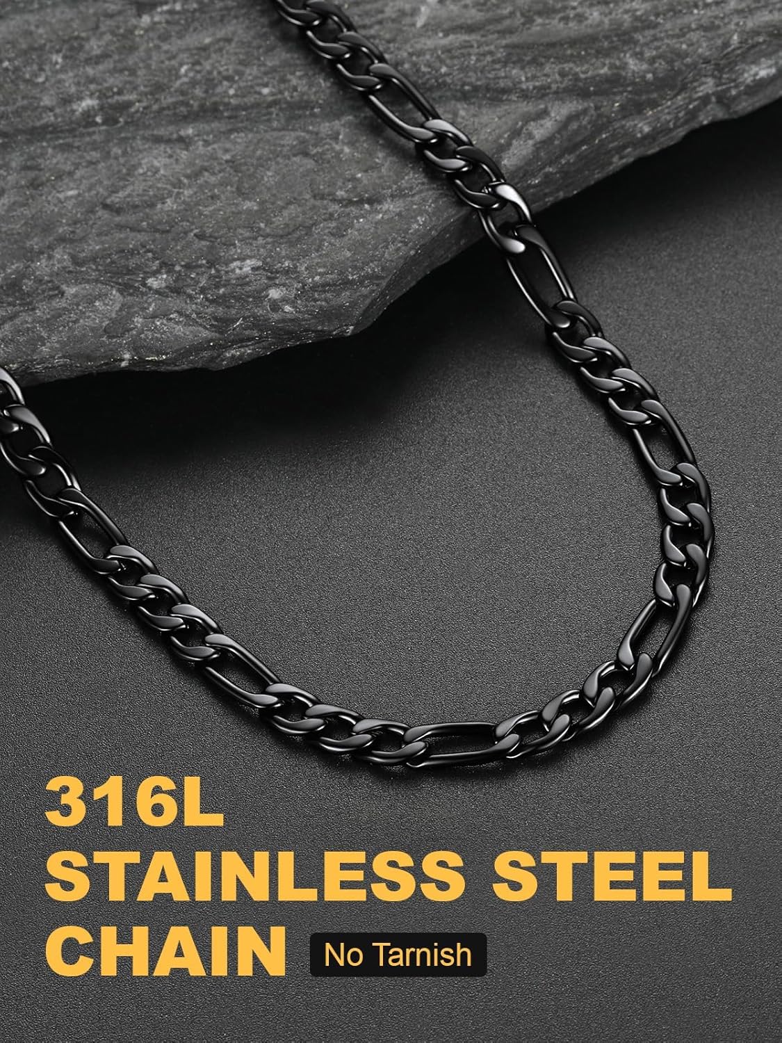 U7 Twisted Rope Chain, Figaro Chain, Men Stainless Steel Necklace and Bracelet Set, 3mm 5mm 6mm 9mm Black Gold Silver Chains Necklaces for Men Women 16"-30" - Image 7