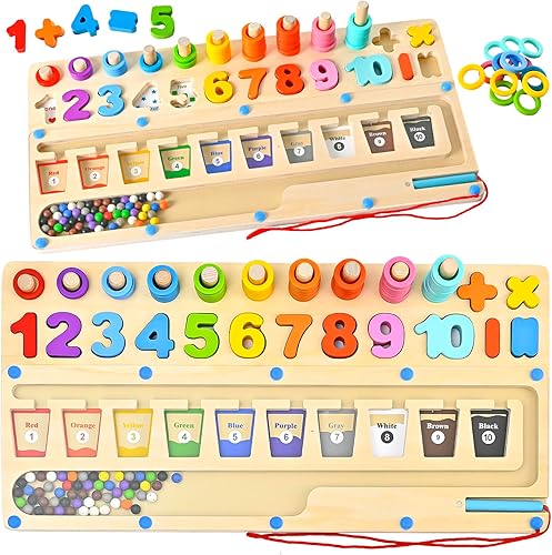 Miniatura 1 de OZMI Laberinto magnético de color y números, juguetes Montessori 3 en 1 para niños de 3 años, tablero de rompecabezas magnético de madera para niños
