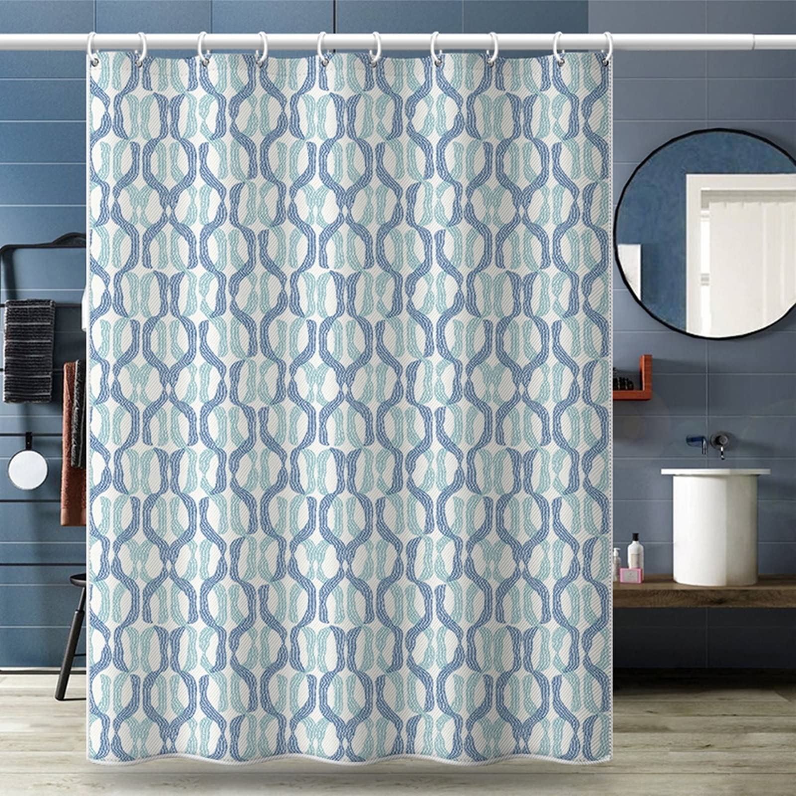 Tenda Doccia 150 x 180, Poliestere Blu Verde Modello geometrico Tenda doccia in tessuto per bagno