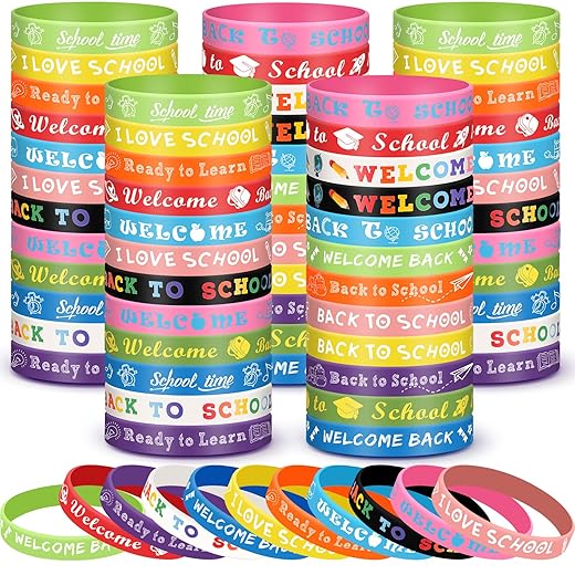 Libima 60 Stück Gummi-Armbänder "Welcome Back to School", mehrfarbig, Silikon-Armbänder, Geschenke für Schüler, Jugendliche, Belohnungen, Partyzubehör, Preis, Geburtstagsdekoration, Goodie Bag
