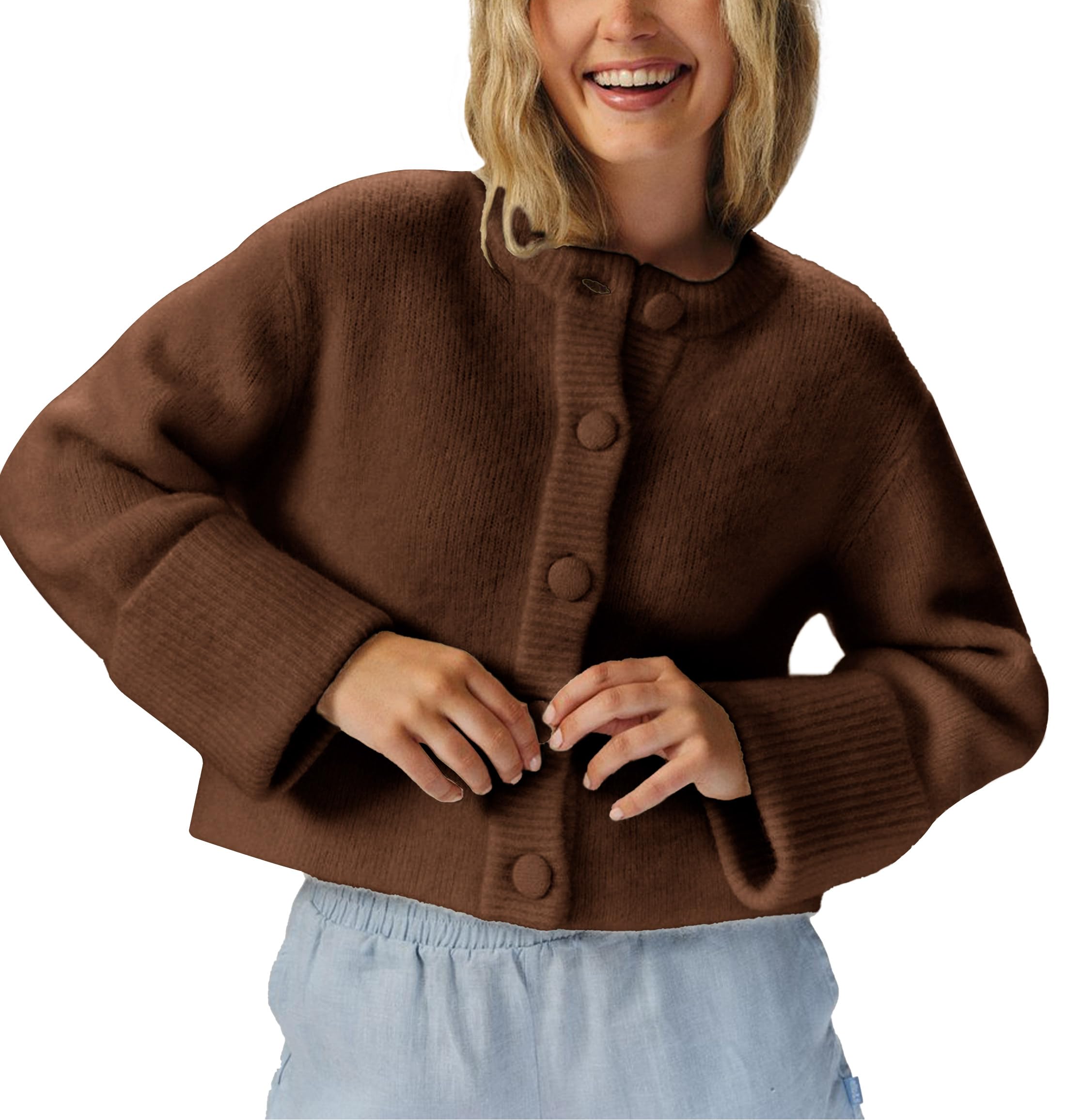 Womens Cardigans Lightweight Button Sweaters Casual High-Folded Sleeve Knit Jacket Cozy Fashion Clothing 2025