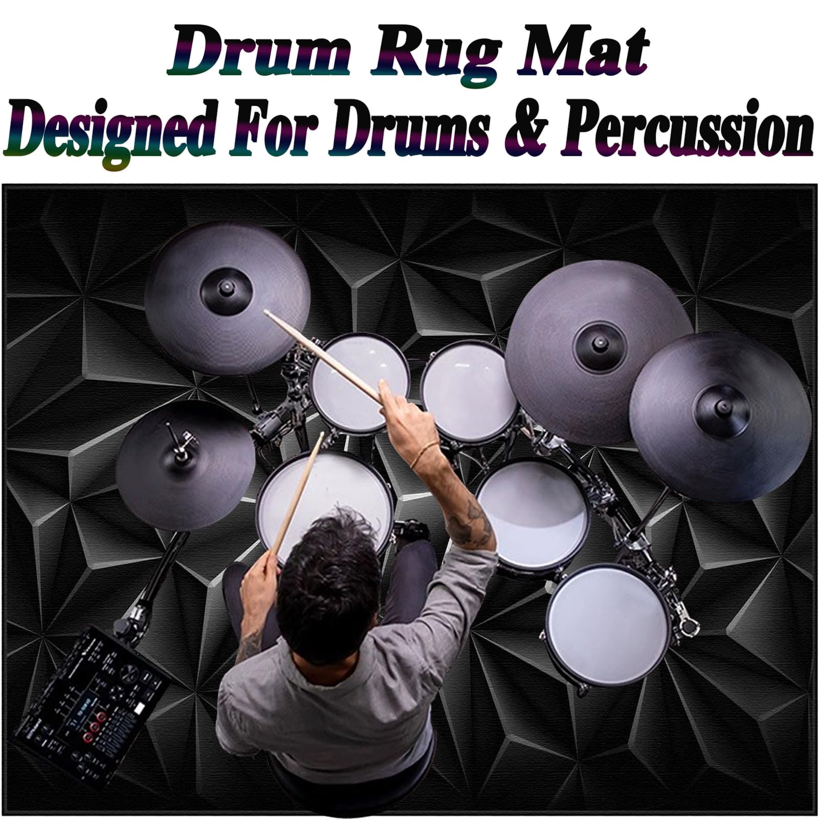 Schlagzeugteppich Rutschfest Schalldicht Drum Teppich Matte Innen und Außen, Elektronisches Jazz Schlagzeug Kit für Bass Snare Drum, 200 x 160 cm Schallschutz Akustik Teppich Schallschutzteppich