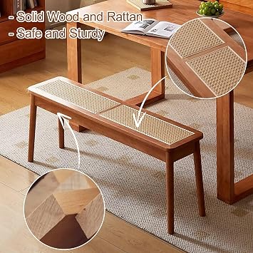JHDXL Indoor Bench Wicker for Entryway Bench, Solid Wood Dining Bench, for Living Room, Dining Room, Hallway, Bedroom, Entryway, Bathroom(Brown,80cm/31.5in)