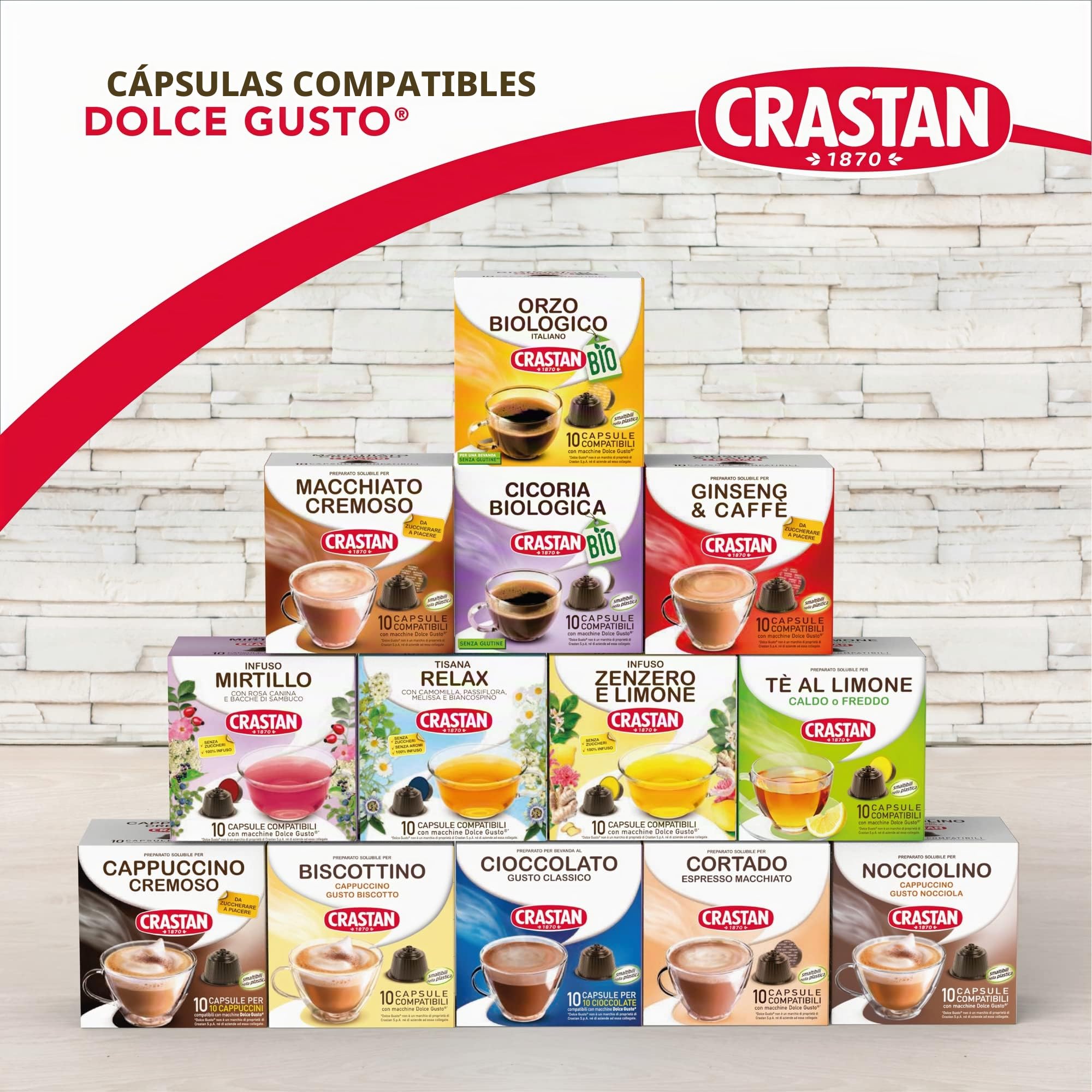 CRASTAN 1870 - Cápsulas compatibles Dolce Gusto - Té de limón - 6 cajas de 10 para un total de 60 cápsulas - Sin gluten