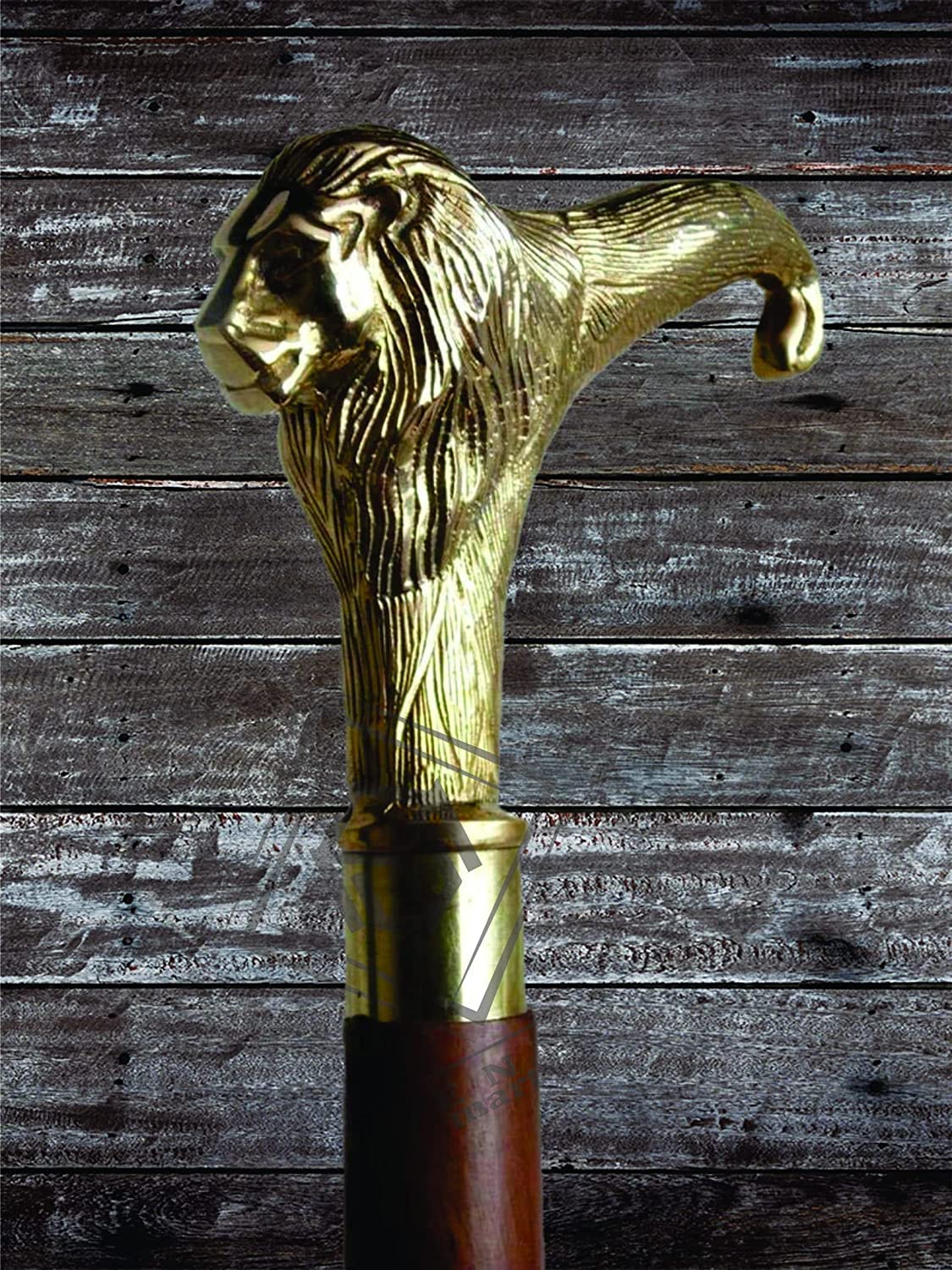 NORVILLE™ Antique Designer Brass Lion Handle Wooden Walking Stick Cane for Seniors Men Women Collectibles & Gift (Brown Shaft with Golden Lion Head) (B0B9HXNN2L) Amazon Price History, Amazon Price Tracker
