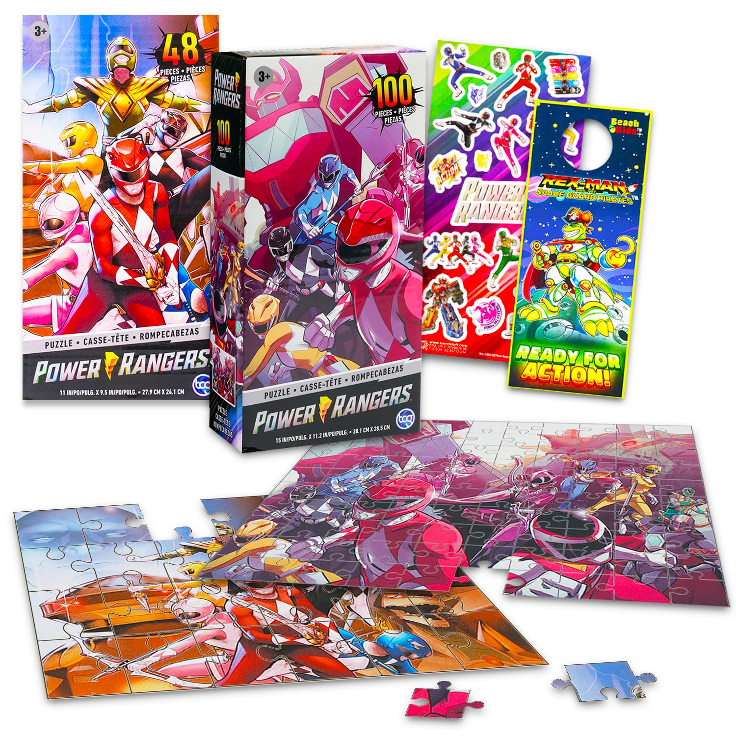 Power Rangers Jigsaw Puzzle Set for Kids - Bundle with 2 Puzzles (a 48pc and a 100pc) Plus Tattoos and More | Power Rangers Jigsaw Puzzles for Boys