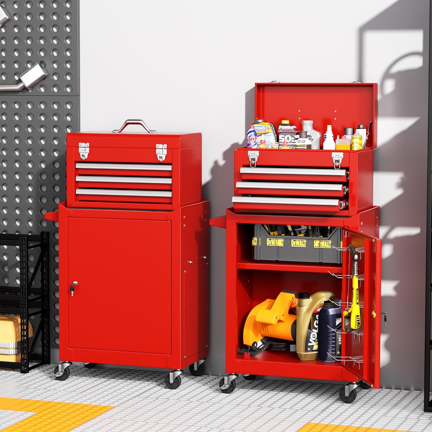INTERGREAT Purple Tool Chest, 5-Drawer Rolling Tool Storage Cabinet with Detachable Top Tool Box, Tool Chest with Universal Lockable Wheels, Metal Tool Cart for Garage, Workshop, Barbershop