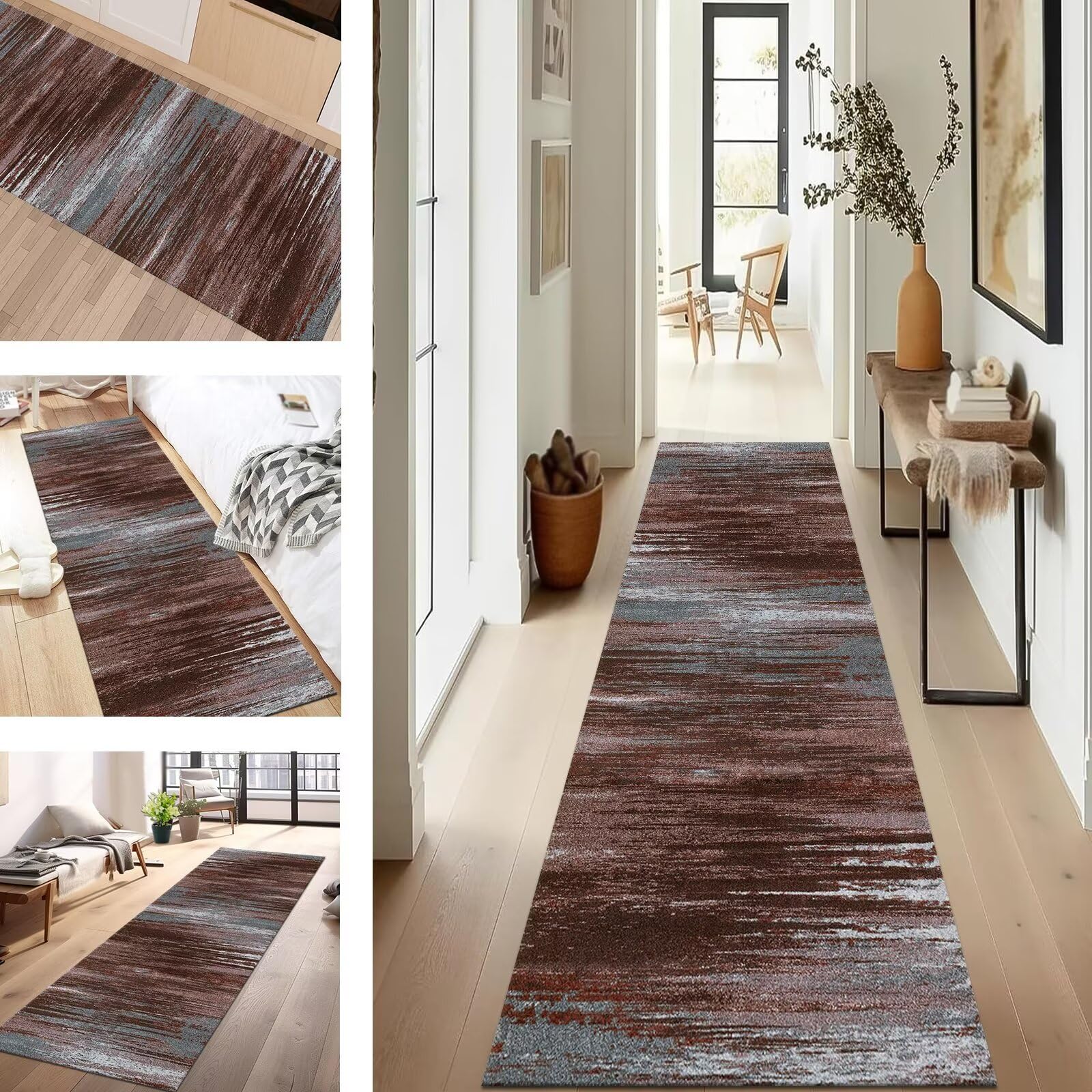 SUCERU Keukentapijt Antislip Mat Wasbare Tapijtloper 120X500CM Moderne Vloermat Blauw Oranje Keuken Hal Tapijt Loper Ingang Slaapkamer Woonkamer Vloerkleden per Meter Entree Binnen Deurmatten