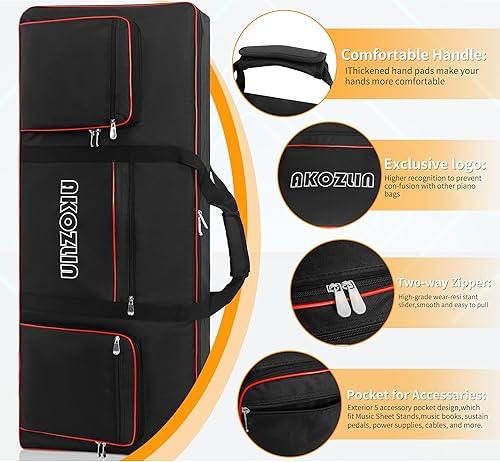 Vista 26 de AKOZLIN Funda para teclado de piano eléctrico de 34 x 13 x 4 pulgadas, funda para teclado de 49 teclas con correas ajustables y 5 bolsillos