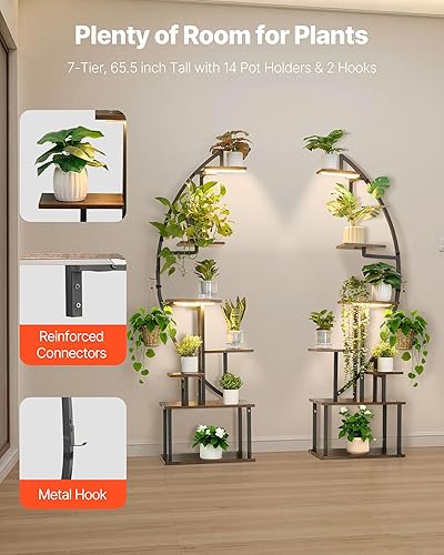 Miniatura 2 de VEVOR Soporte para Plantas de Interior con Luces de Crecimiento, 65.5 pulgadas de Alto, Estante Iluminado de 7 Niveles para Plantas, Paquete de 2