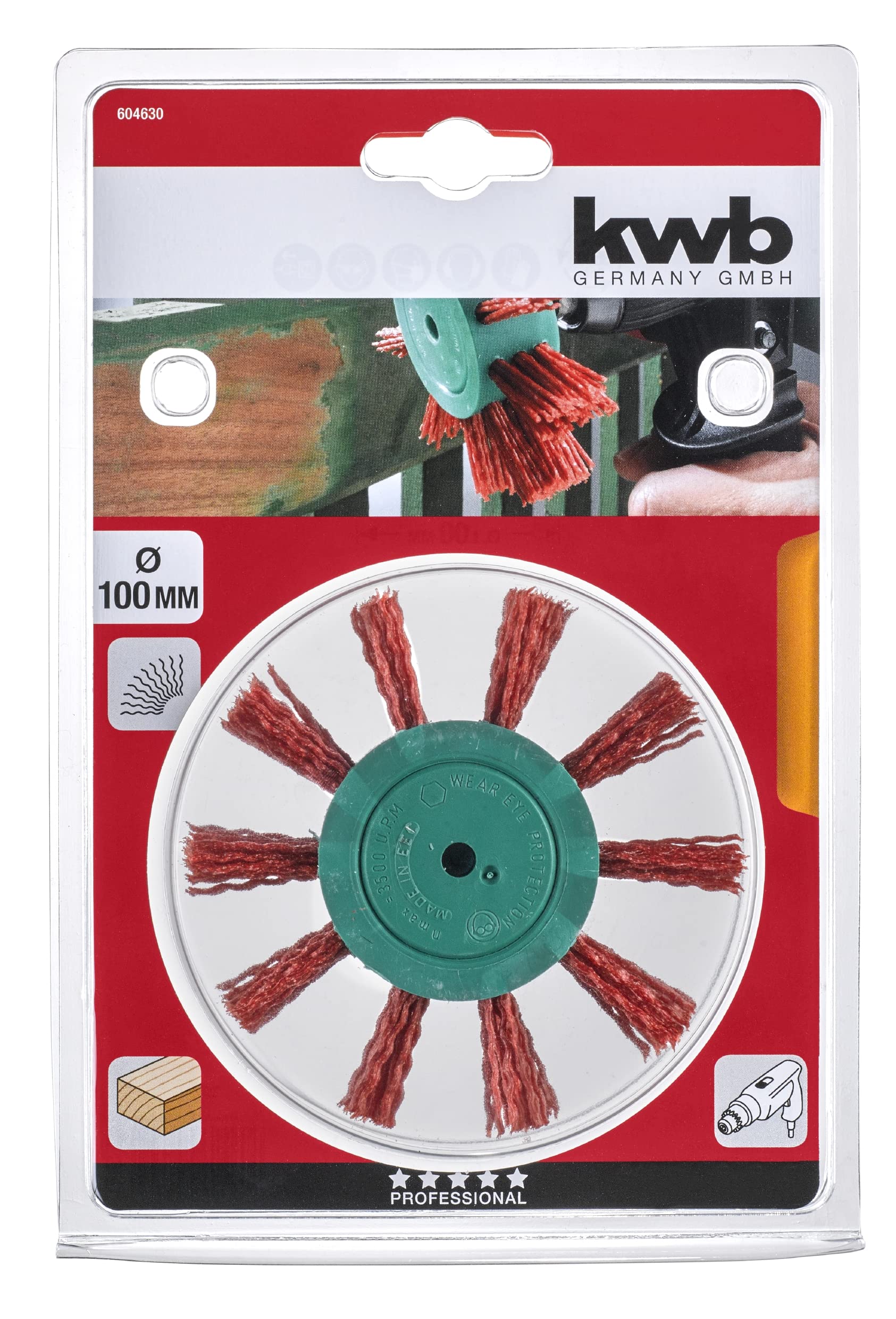 kwb Fine Abrasive Nylon Flap Brush, diameter 100 mm, for Wood Metal, and Non-Ferrous Metals, Hex Shank Included - Image 2