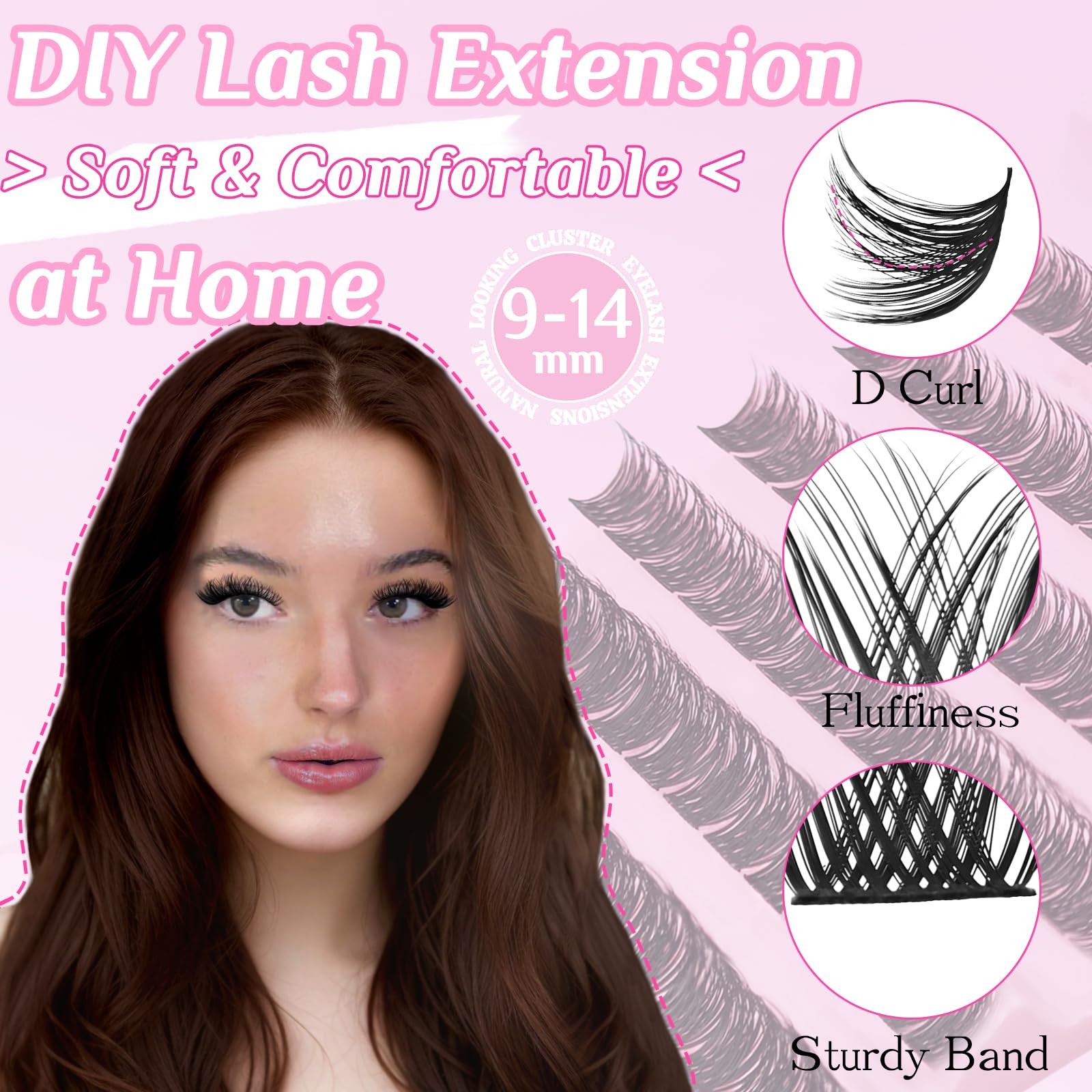 Natural Wispy Wimpern-Cluster, D-Curl-Cluster, weiche Wimpern-Cluster, 9 mm, 10 mm, 12 mm, 14 mm, 120 Stück