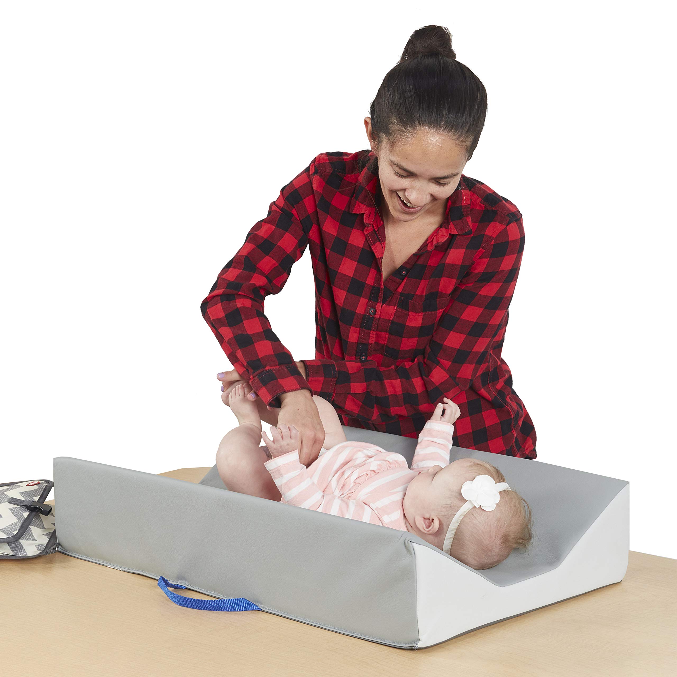 FDP SoftScape Ultra-Soft Daycare Baby and Infant Contoured Changing Pad, Non-Slip Bottom, Built-in Handle Easy to Transport Travel - Gray TopLight Gray-image-31