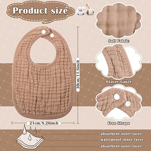 Miniatura 2 de Frienda 8 baberos de muselina de algodón para bebés, baberos a granel para niños y niñas, recién nacidos, 6 capas absorbentes, accesorios de