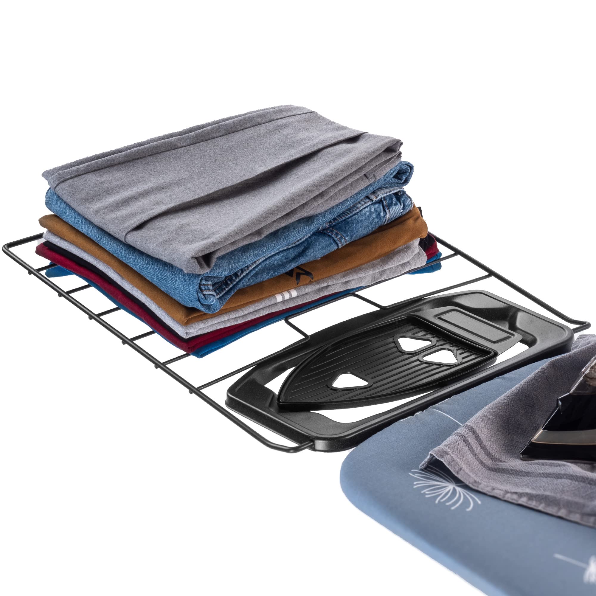 KADAX Planche à Repasser 120 x 42 cm, Table à Repasser Pliable avec Housse en Coton, Support de Fer, Pieds Antidérapants et Réglable en Hauteur (Bleu foncé)