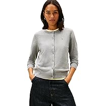 Tommy Hilfiger Co Jersey Stitch Cardigan Ww0Ww42370, Cardigan, Donna, Grigio (Med Heather Grey), S