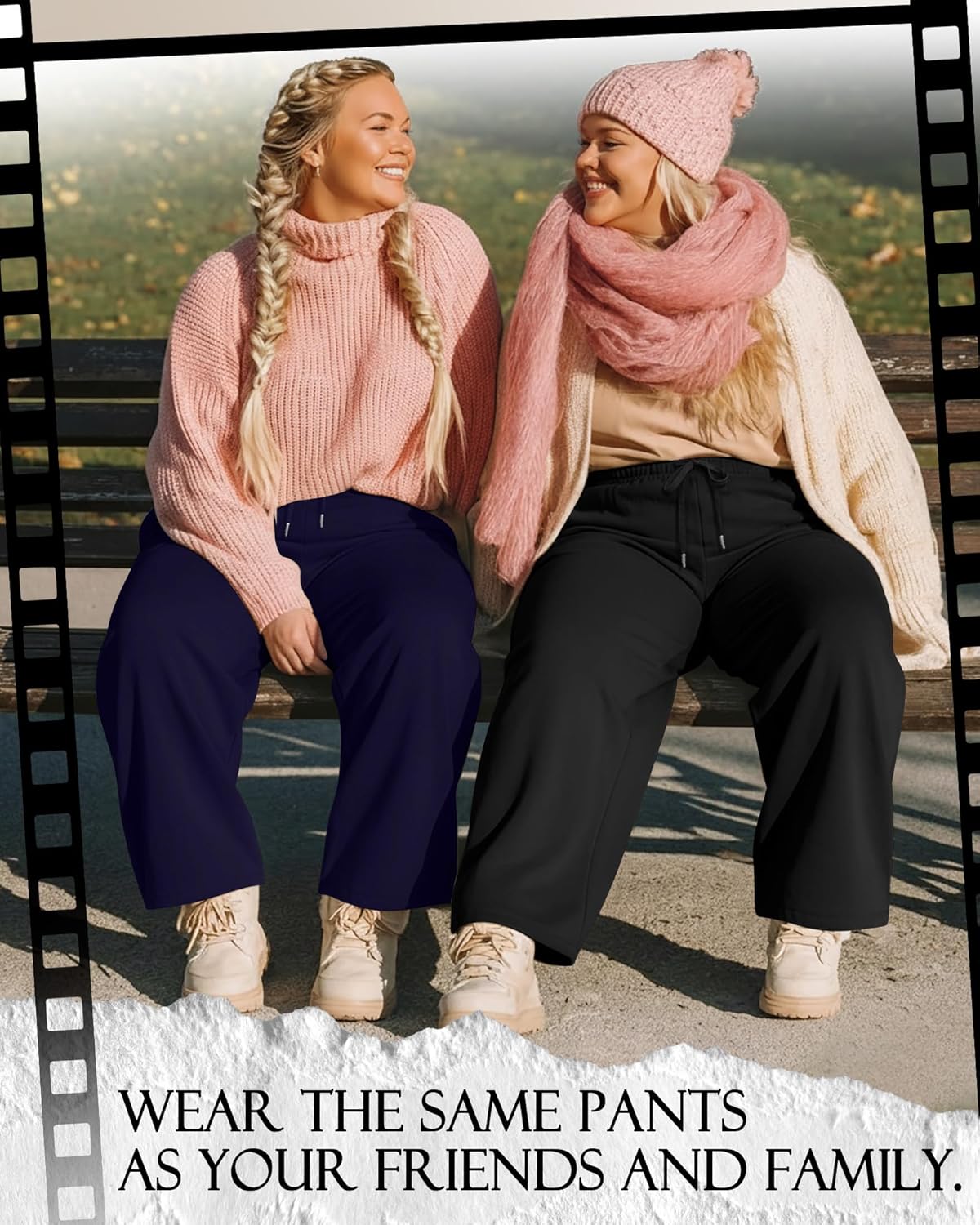 Huukeay 3 Pack Women Plus Size Pants, Straight Wide Leg Lounge Pants Elastic Fall Drawstring Casual Loose Trouser with Pocket - Image 5