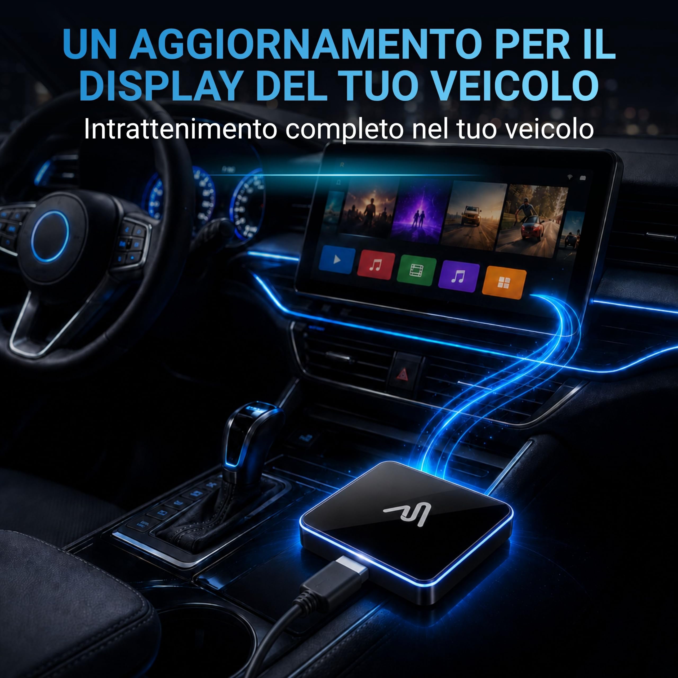 AutoSky CPHM2 Adattatore HDMI CarPlay e Android Auto Wireless per Auto | Converte sistemi cablati in wireless, ingresso HDMI, Wi-Fi e Bluetooth, video fino a 2K 60 Hz, alimentazione USB 5 V