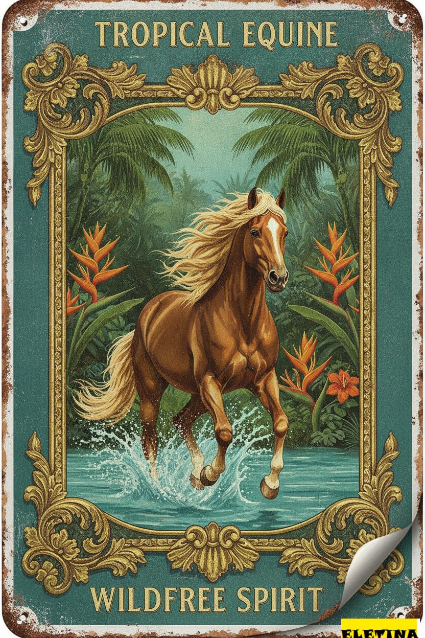 Personalized Sign for Man Cave Horse In The Jungle Anique Vintage Tin Decor Floral Metal Home Office Coffee Bar Club Pub Store Housewarming Gift 12x8 Inch(2117) Private Property Decorative