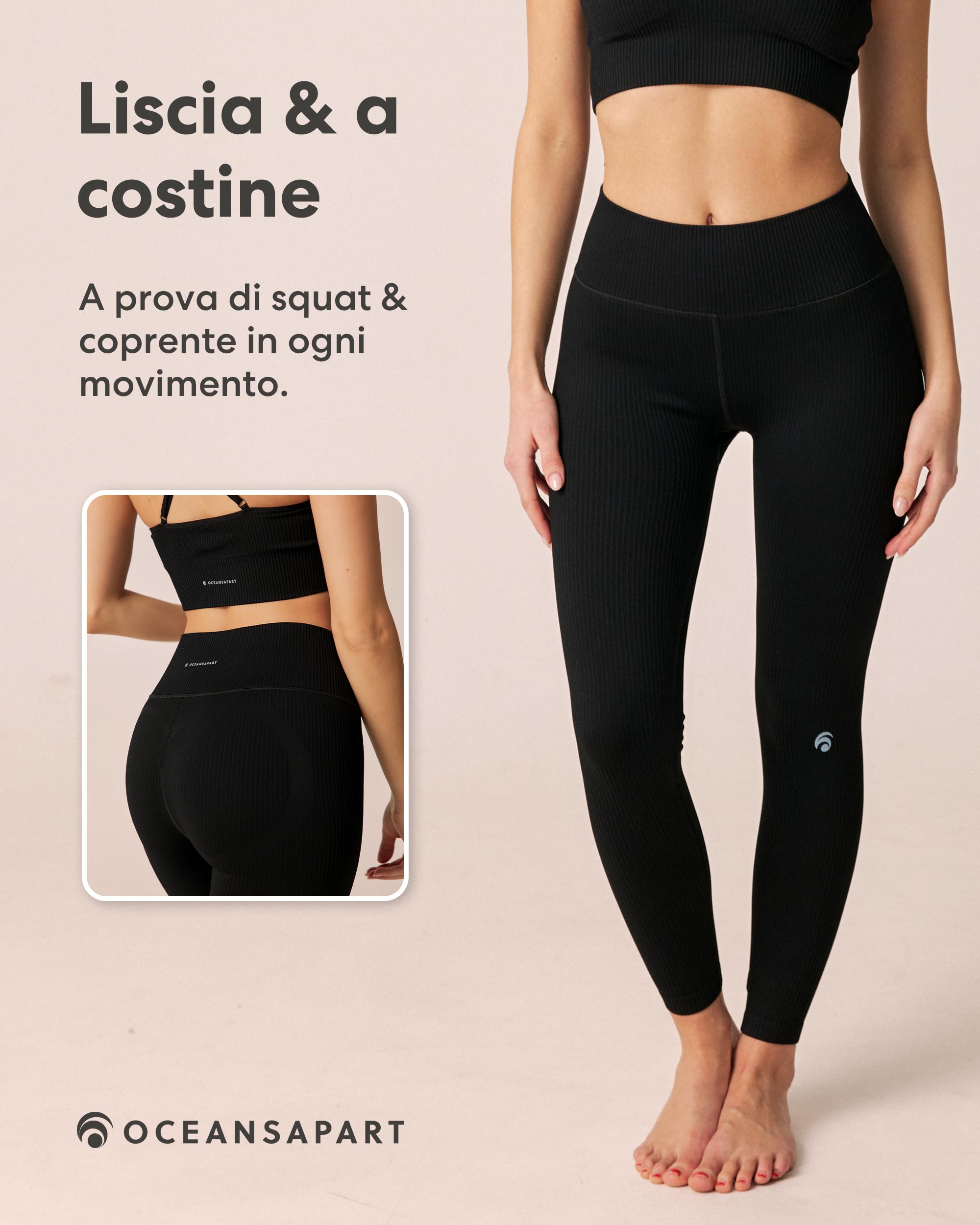 OCEANSAPART Maya Pant Leggings sportivi da donna a costine – Squadproof & Opachi leggings a vita alta, leggings modellanti – Pantaloni sportivi traspiranti da donna – Gym, Yoga & Uso quotidiano XS
