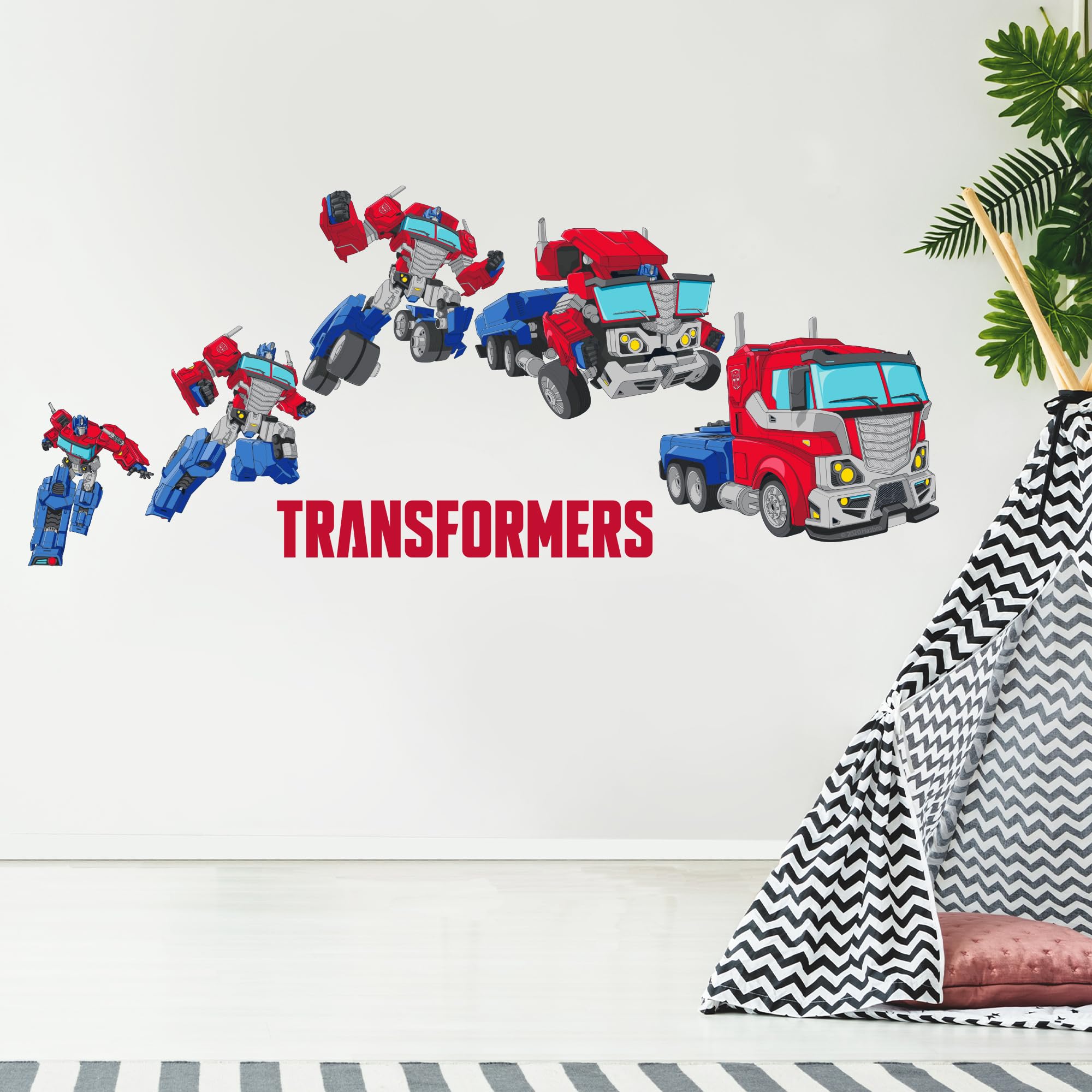 Transformers Wall Sticker - Optimus Prime Transformation Wall Decal Vinyl Art Mural Kids Bedroom Gift (60cm Width x 25cm Height)
