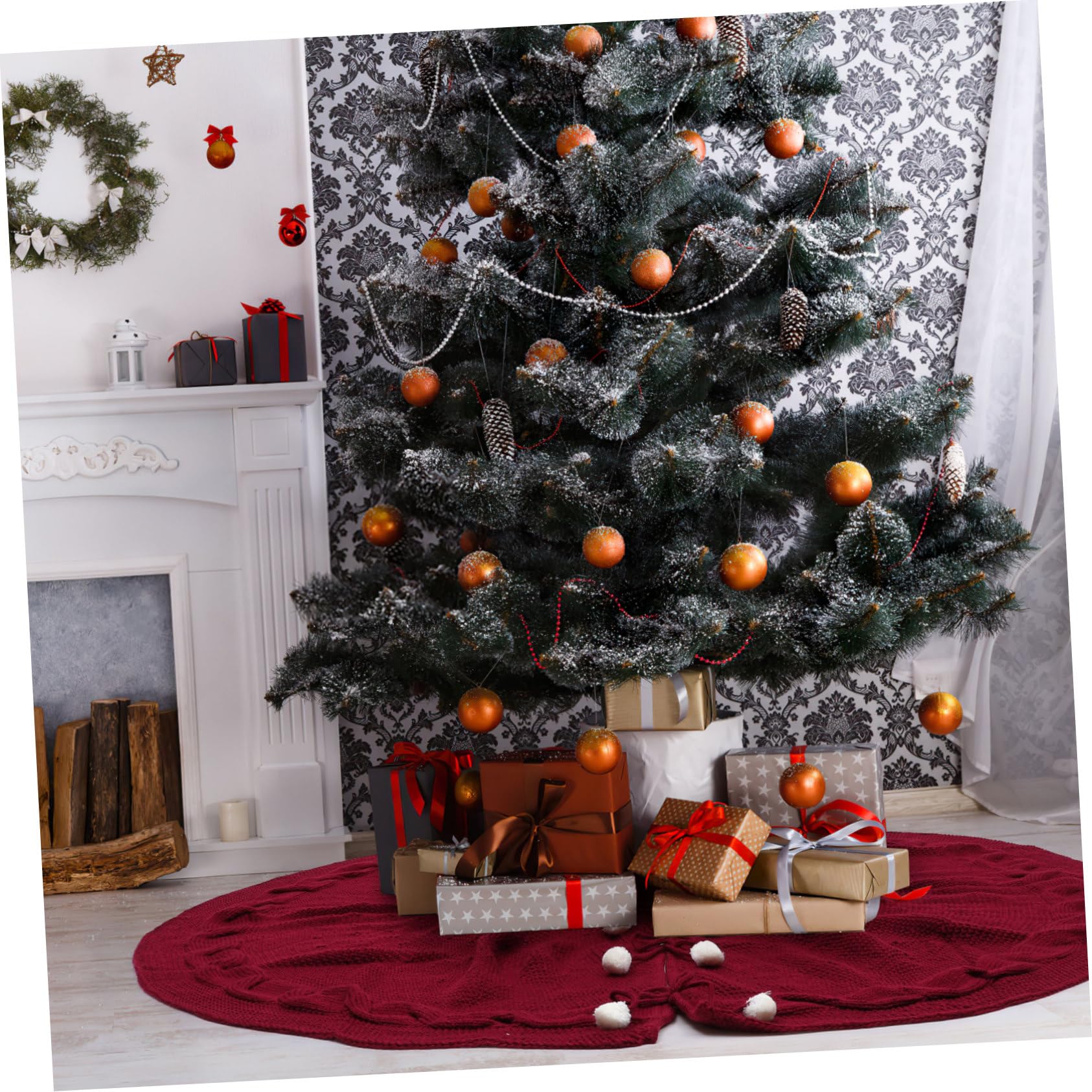 Weihnachtsbaumrock Imitation Gestrickte Wolle 120cm Durchmesser Weinrot Weihnachtsbaumschürze Für Festliche Baumdekoration Und Wohnraum