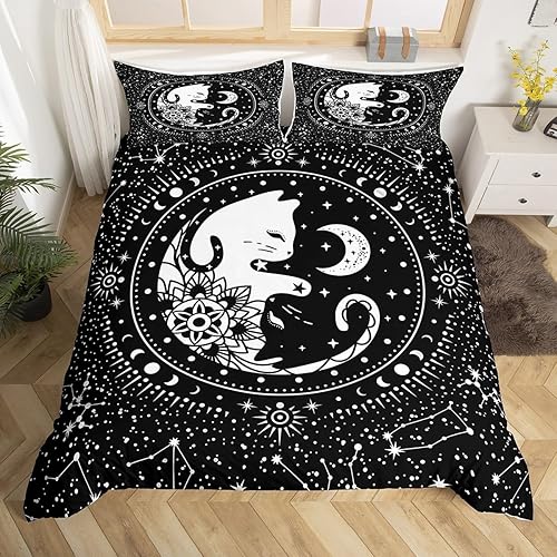 Juego de funda de edredón de gatos de Tai Chi King, gótico estrellado galaxia, luna, constelación, 3 piezas, decoración de habitación de niños,