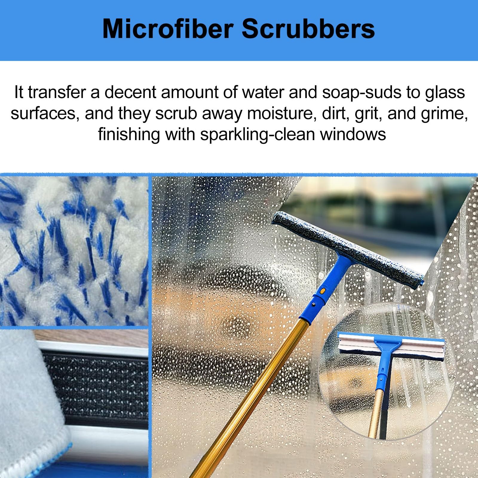 Herramienta limpiadora de Cristales para Ventanas Altas, para Interiores y Exteriores; Kit de Limpieza de Altura máxima con escobilla de Goma y Mango Ajustable; mopa para Parabrisas de Coche