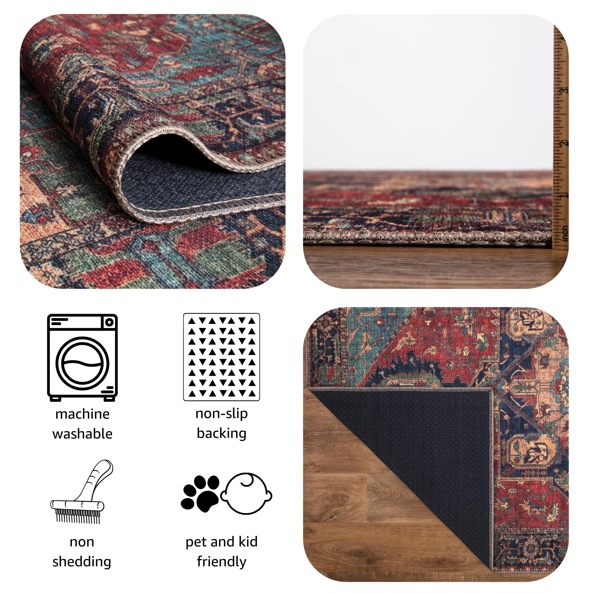 Keen Home Design 3x5 Rug - Machine Washable Entry Rug with Non-Slip Backing, Ideal for Enteryway, Kitchen, Bathroom, Laundry Room - Vintage, Easy Clean, Durable, Low Pile Rug - (3' x 5')