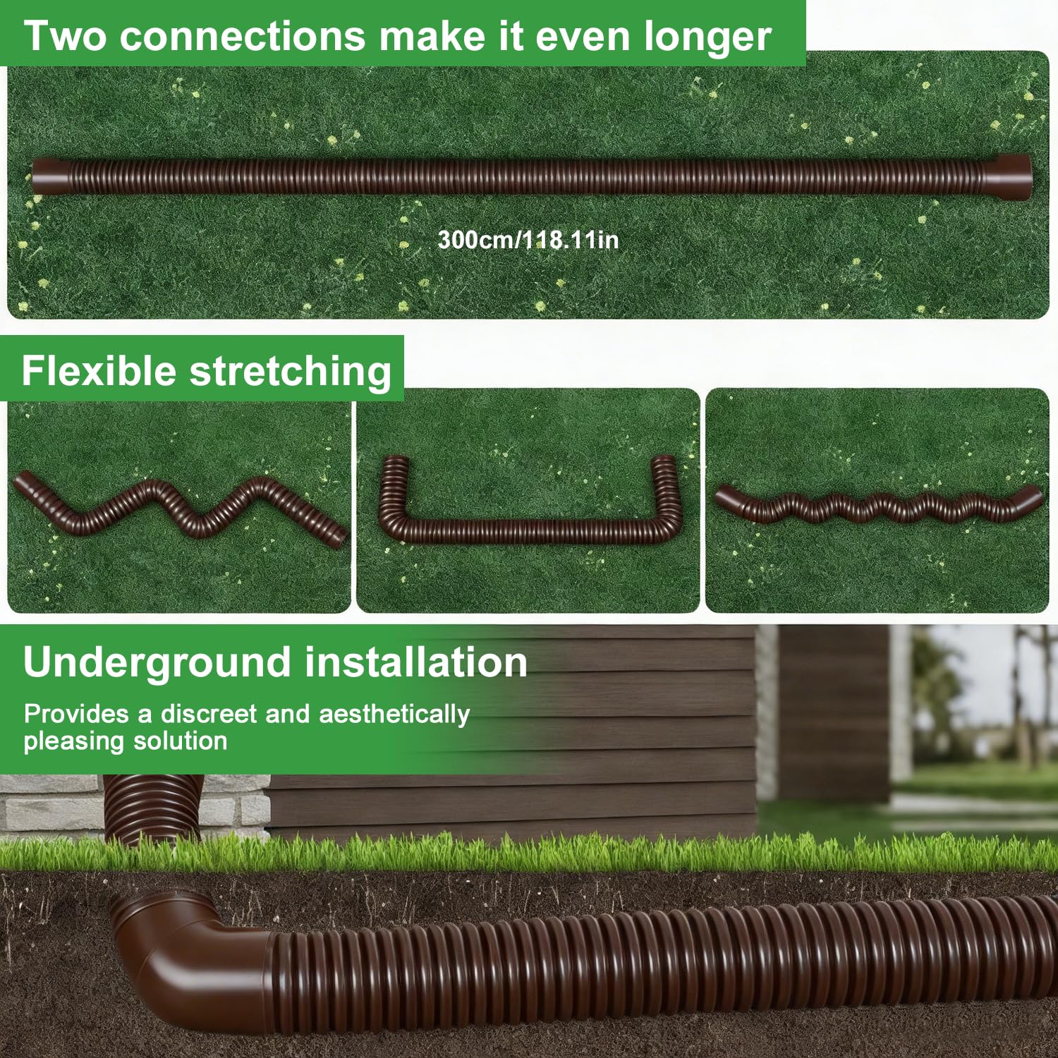 Extensiones de Bajante de Canal de Lluvia Extension de 80/100 mm Alargador Flexible Canalón Canalones y Bajantes Extensor Canalon Retráctil de 47 a 150 cm (Marrone - 2 pezzi)