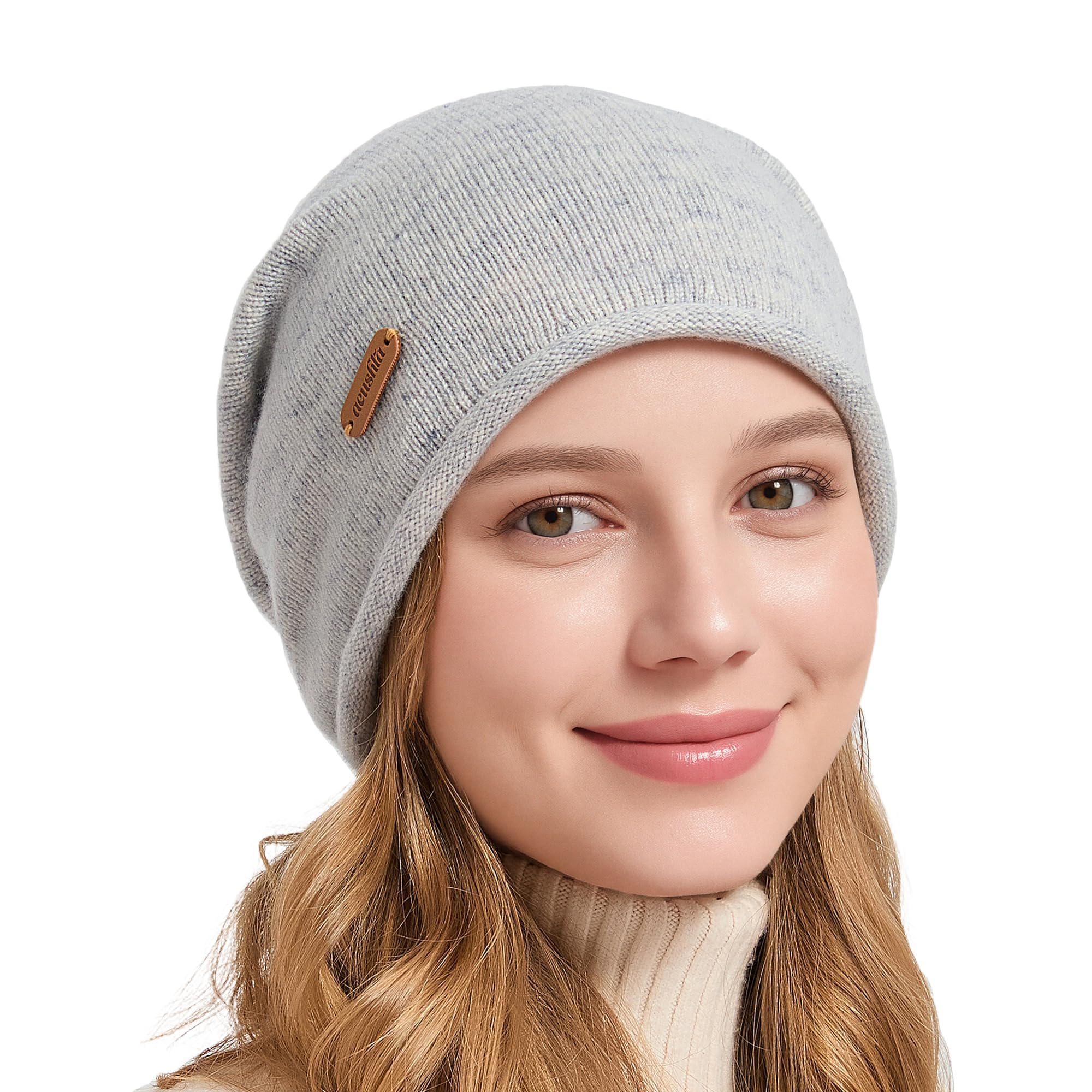 Acushla Unisex Light Grey 100% Merino Wool Slouchy Beanie For Women & Men Knit Winter Hat Warm Skull Cap For Cold Weather
