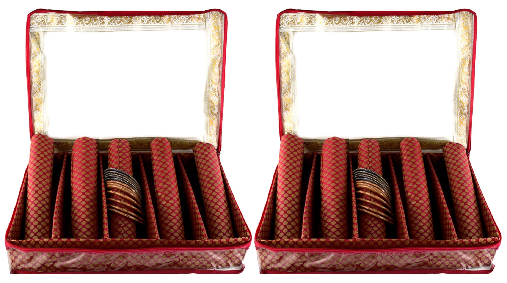 Kuber Industries Exclusive Polka Dots Design Brocade Hardboard 2 Pieces Five Rod Bangle Box (Maroon) -CTLTC038828