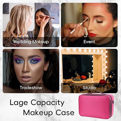 Vista 7 de Bolsa de maquillaje de 13.5 pulgadas, organizador de viaje, estuche de cosméticos, bolsa de almacenamiento profesional para artistas con divisores