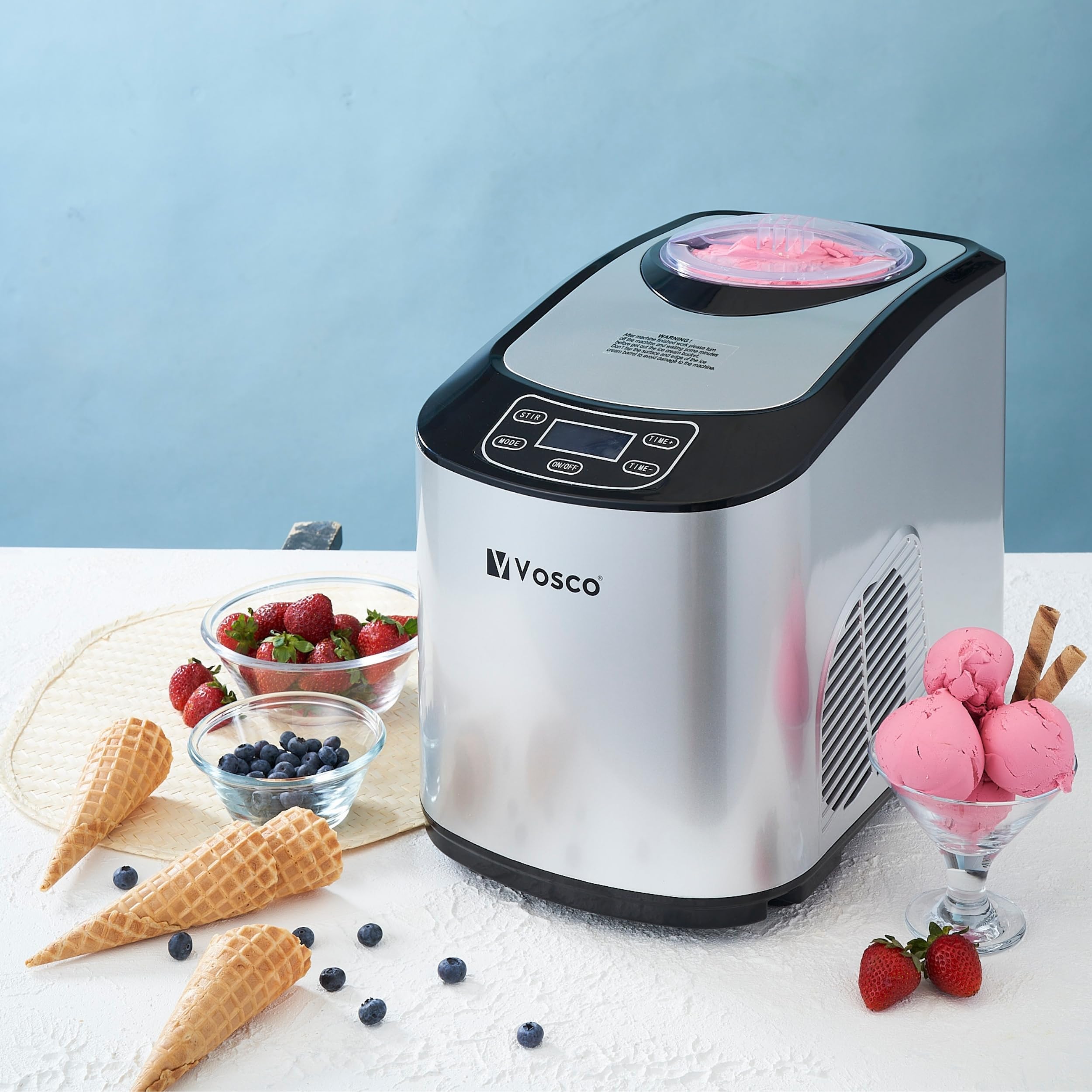 Vosco Gelato Ice Cream Maker – Compact Compressor Machine for Home | 4 Modes, Timer, Spoon, Cup Included